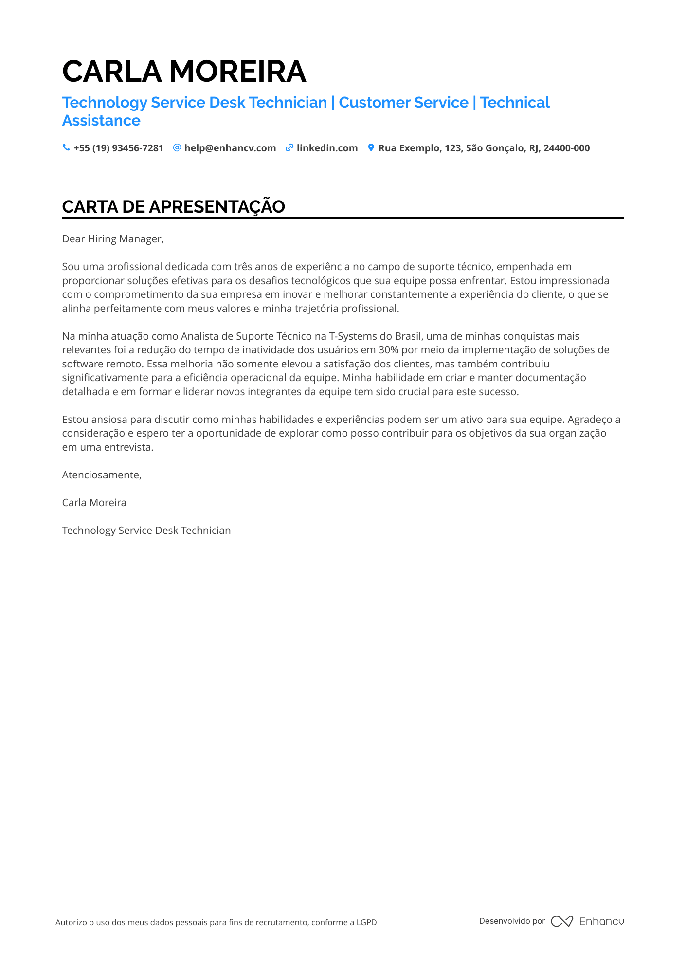 Tecnologia Júnior Resume Example