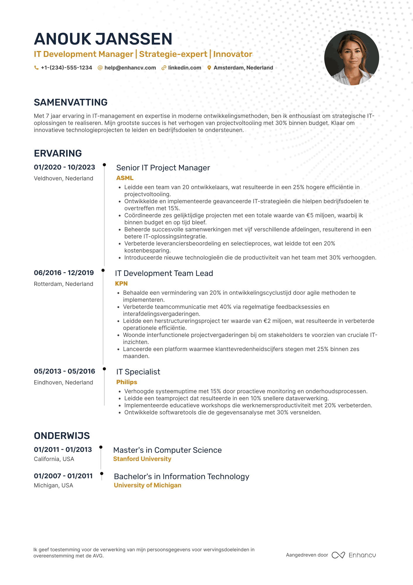 CV voor IT Development Manager Resume Example