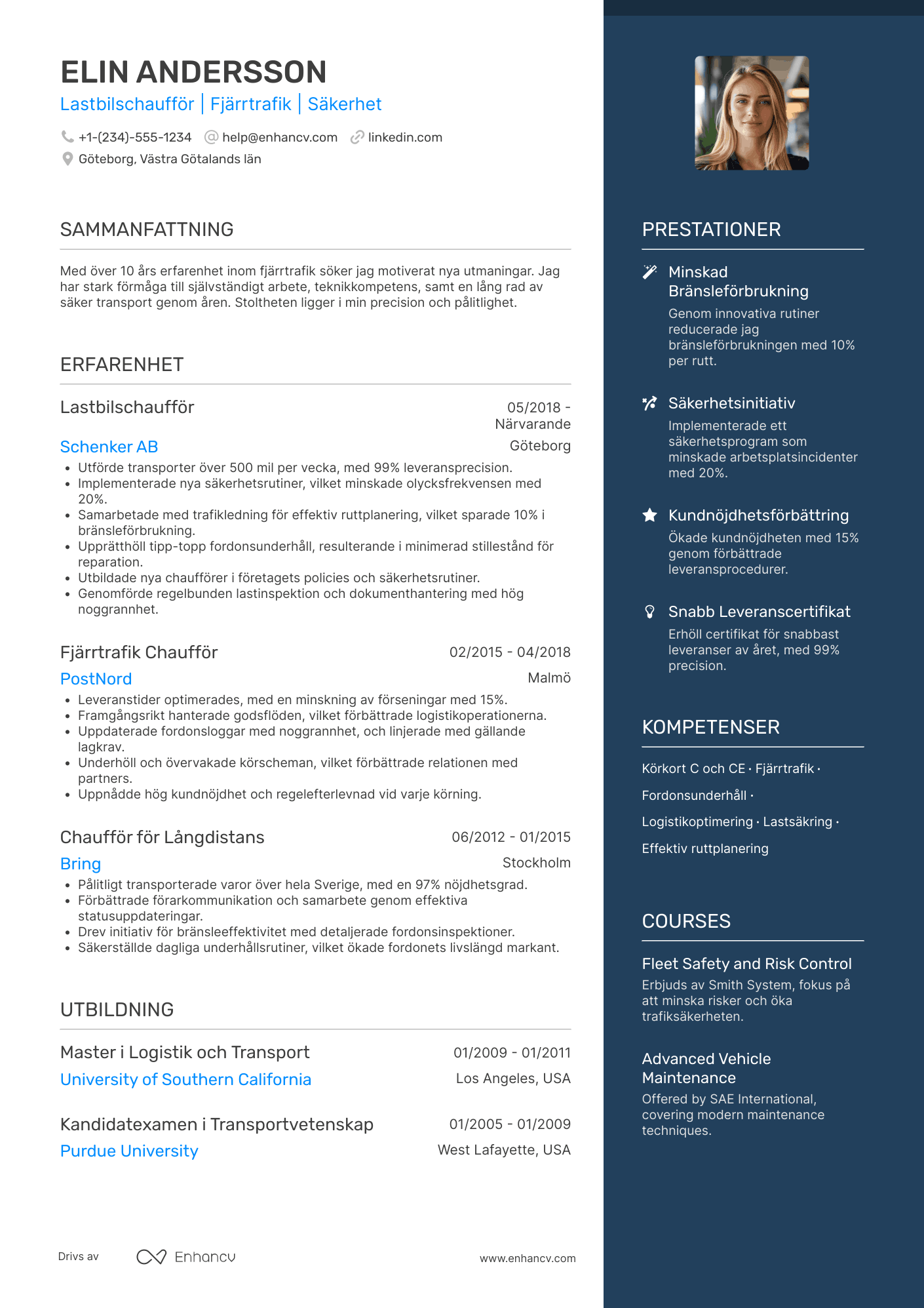 CV för Lastbilschaufför för fjärrtrafik Resume Example