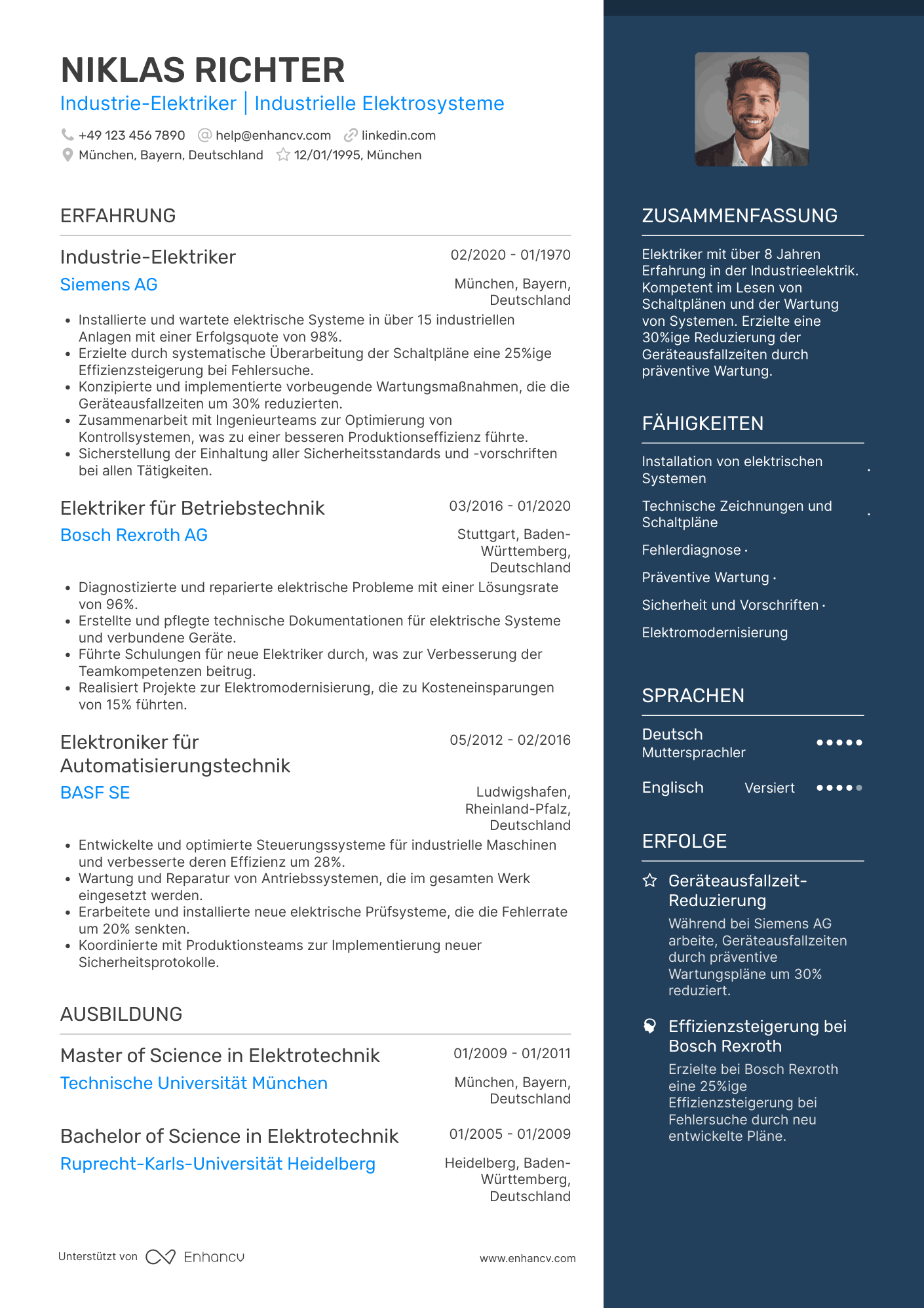 Lebenslauf in Industrie Elektriker Resume Example