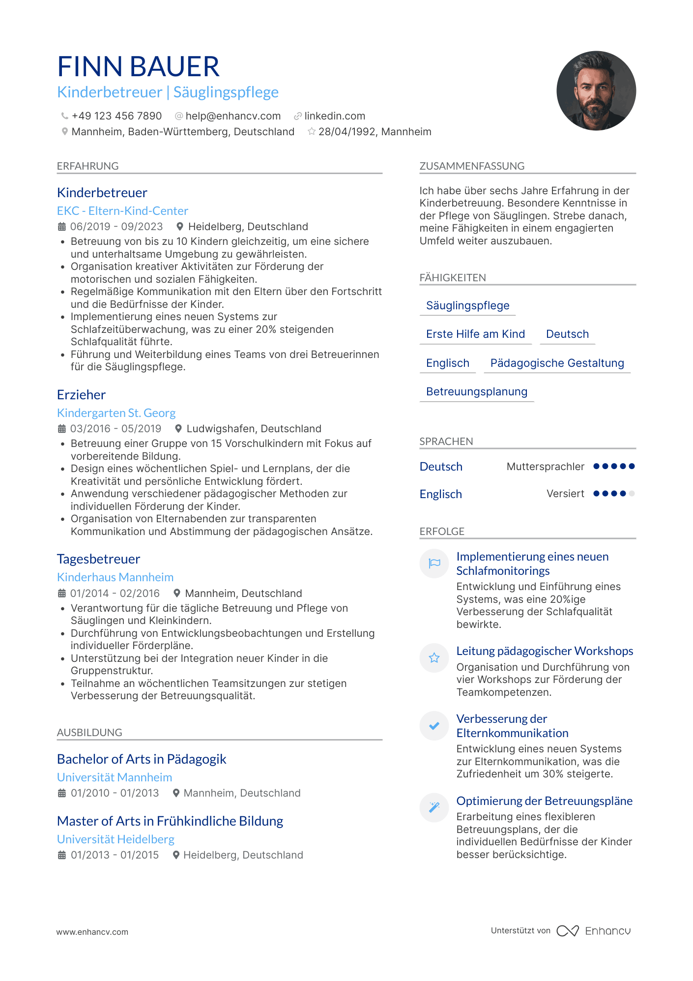 Lebenslauf als Babysitter mit Säuglingspflegeerfahrung Resume Example