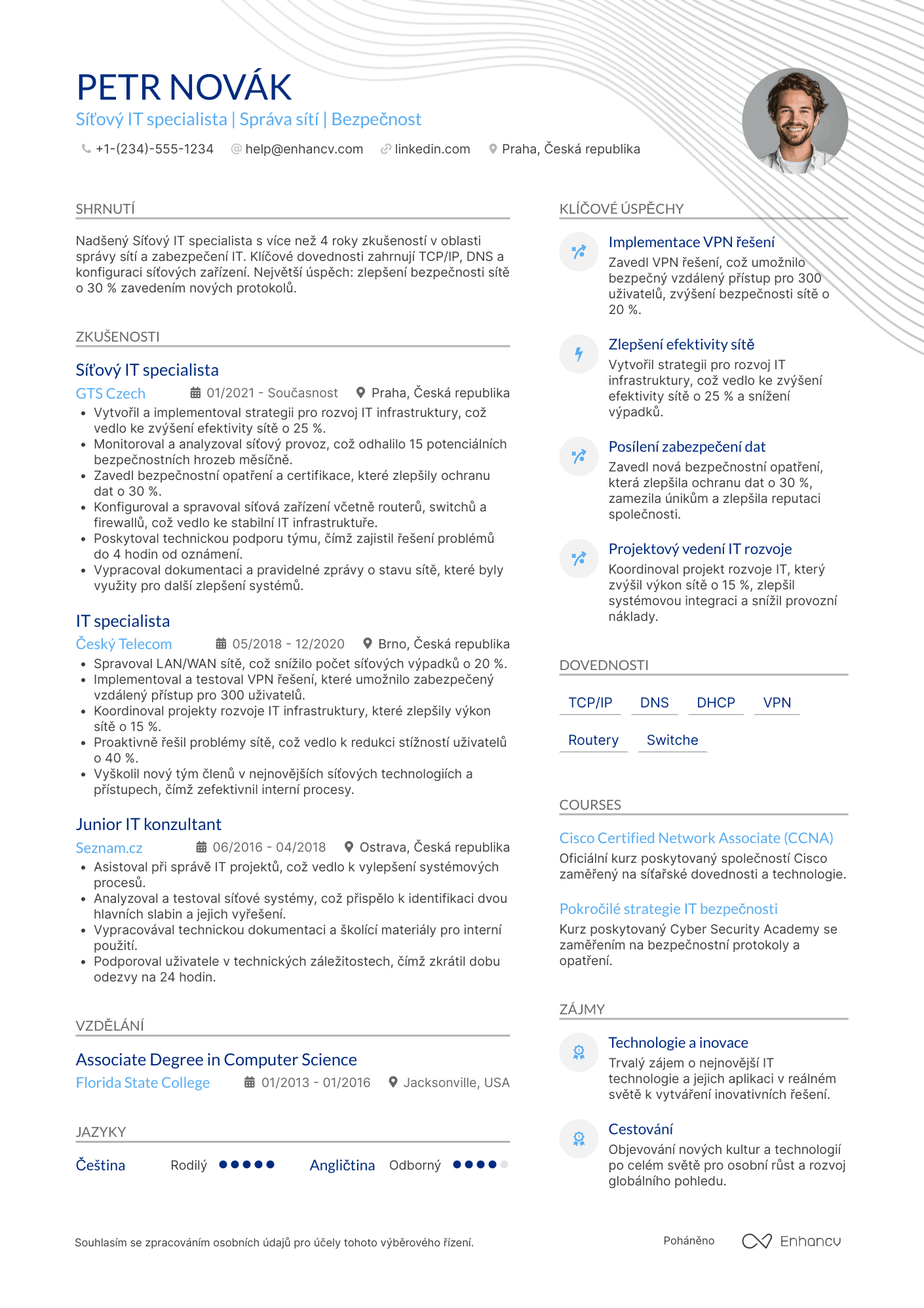 Životopis pro Síťový IT specialista Resume Example