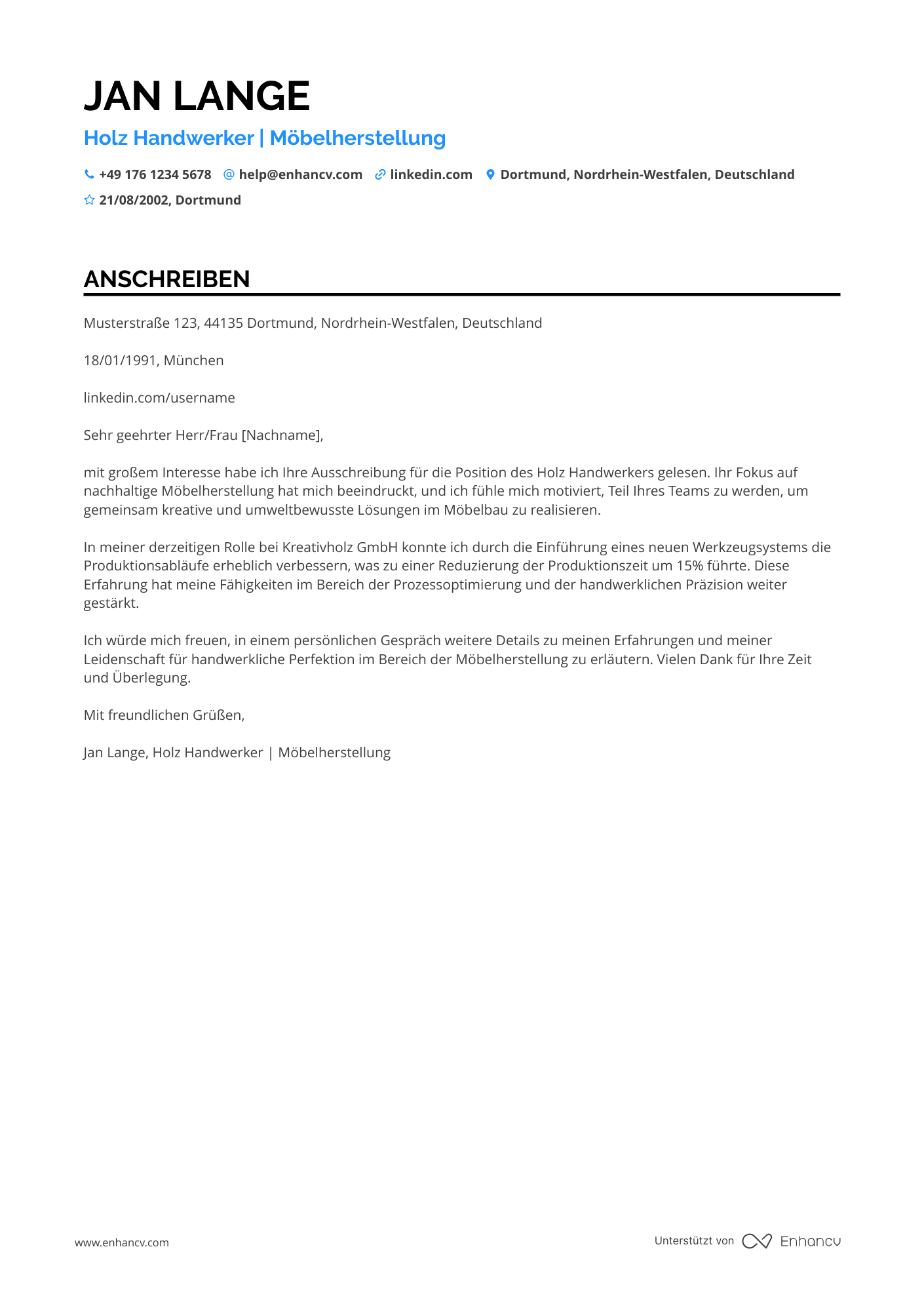 Holz Handwerker Resume Example