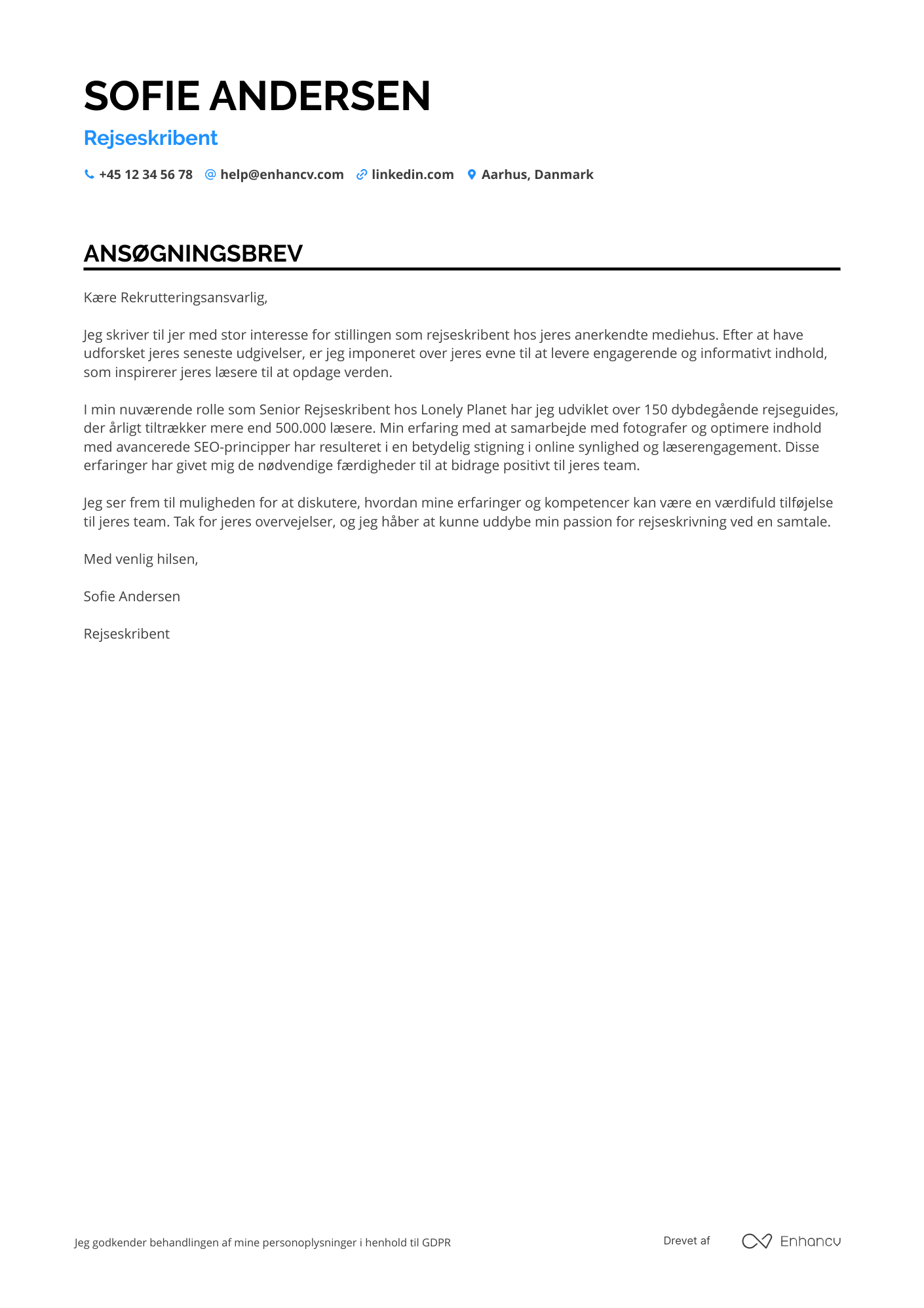 Ansøgningsbrev til Rejseskribent Resume Example