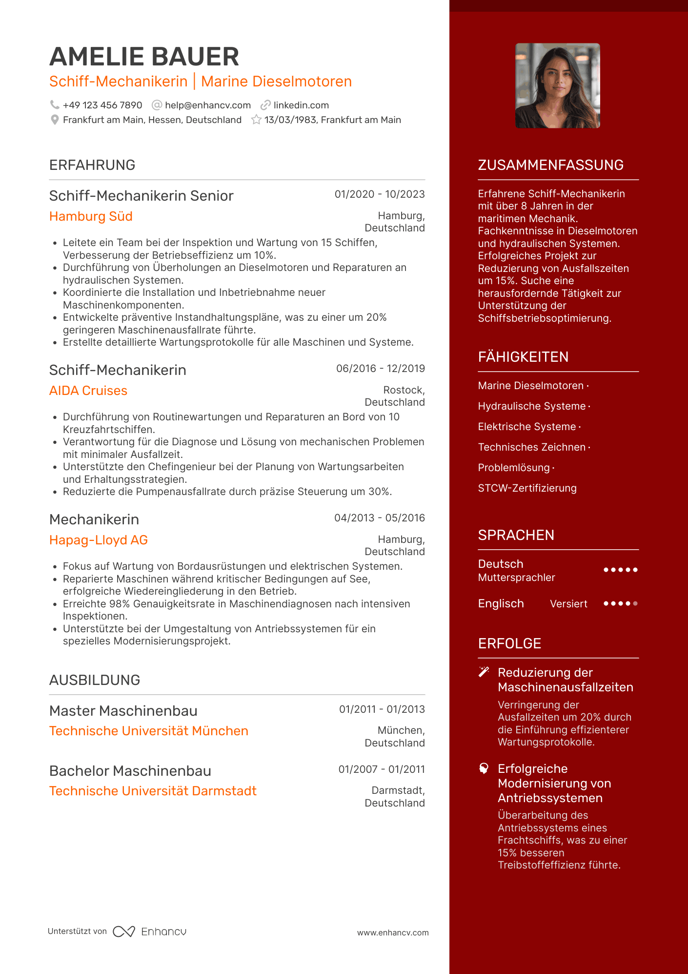 Lebenslauf als Schiff Mechaniker Resume Example