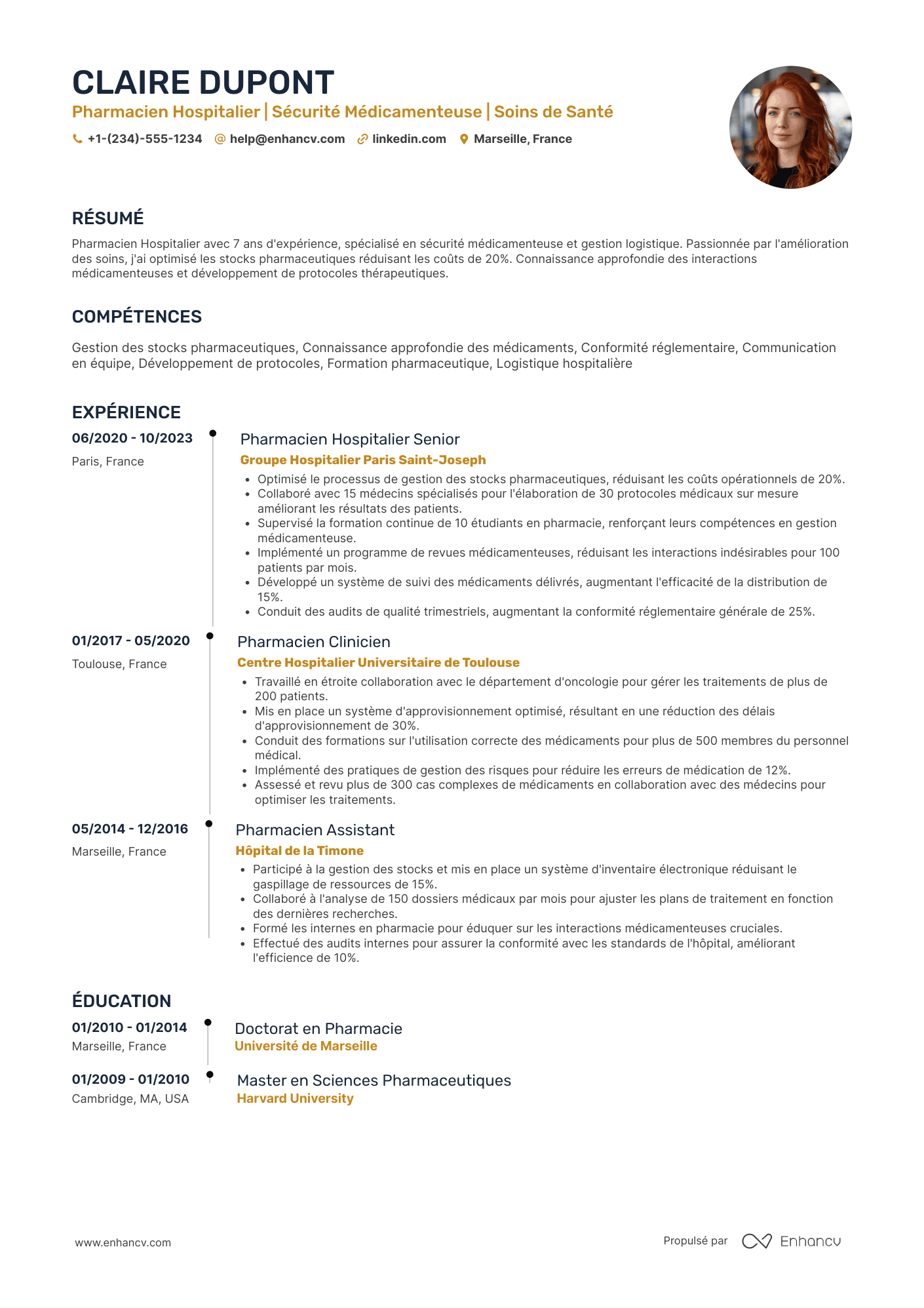 Exemple de CV de pharmacien hospitalier Resume Example