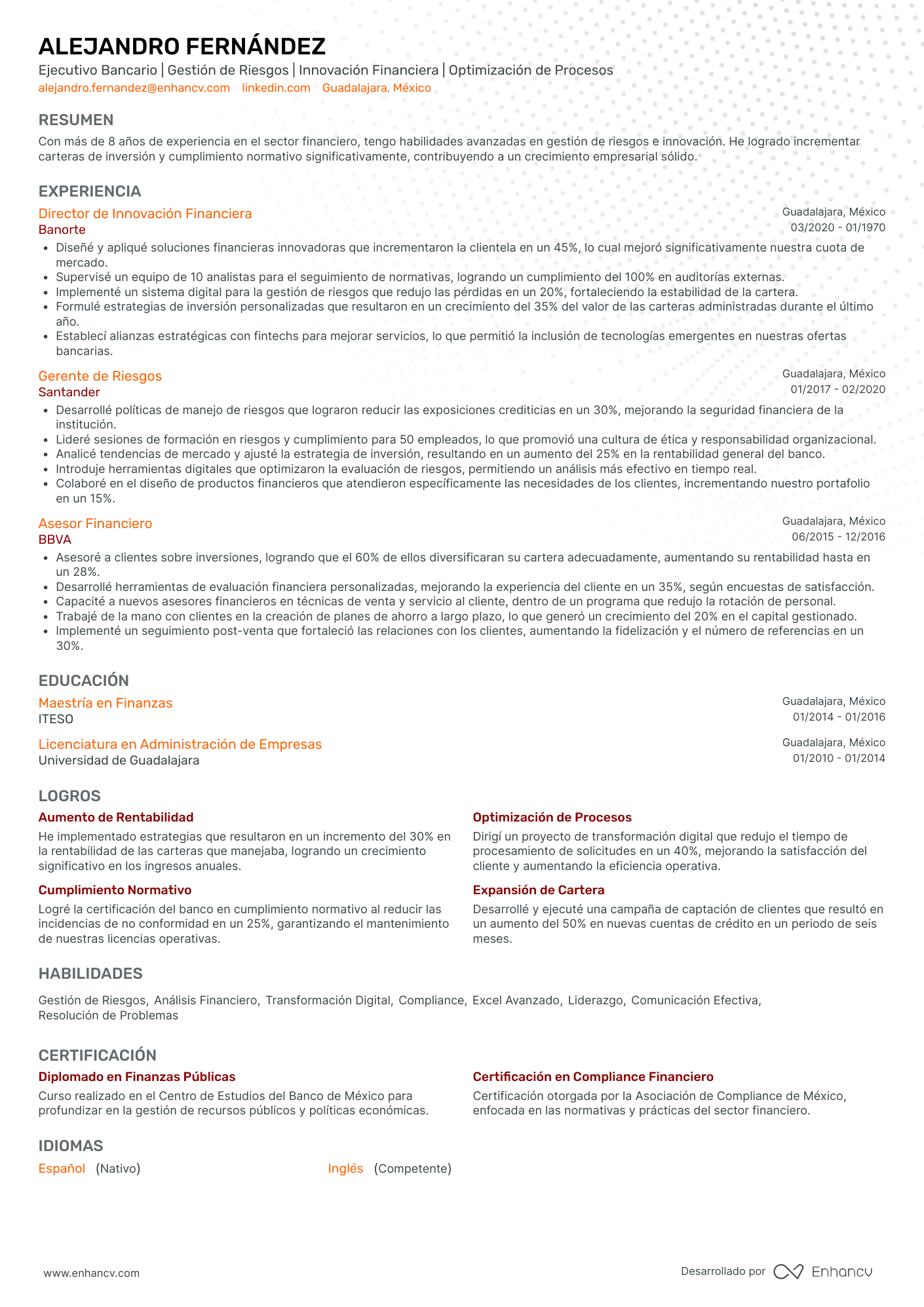 Ejecutivos Bancarios Resume Example