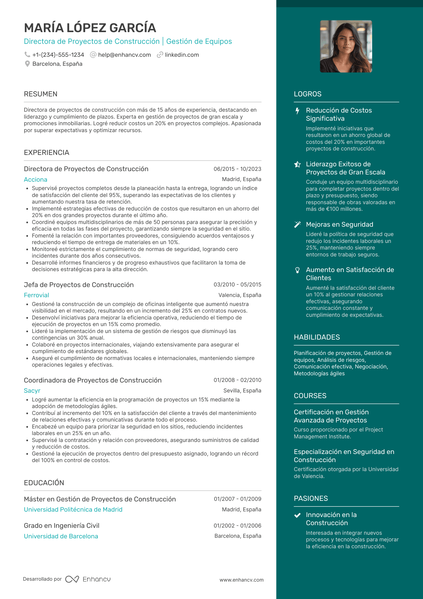 CV director de proyectos de construcción senior Resume Example
