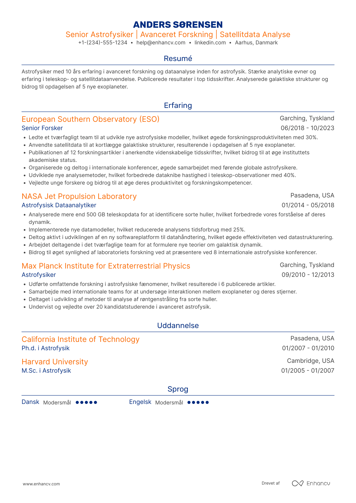 CV til Astrofysiker Resume Example