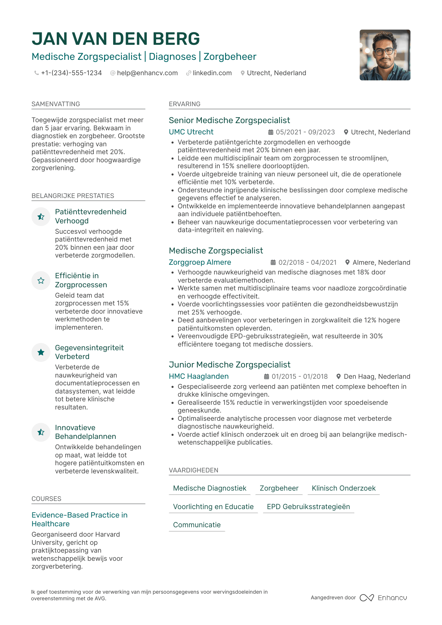 CV voor Medische Zorgspecialist Resume Example