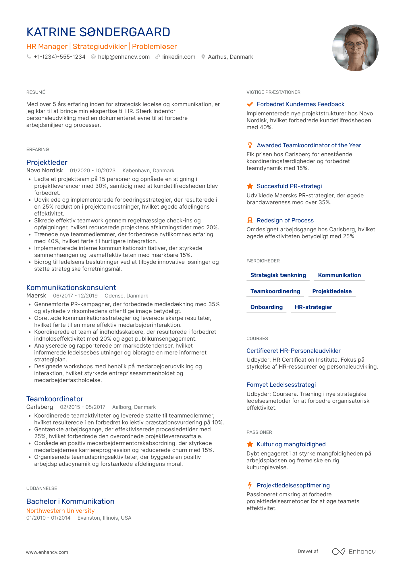 CV til Karriereskift HR Manager Resume Example