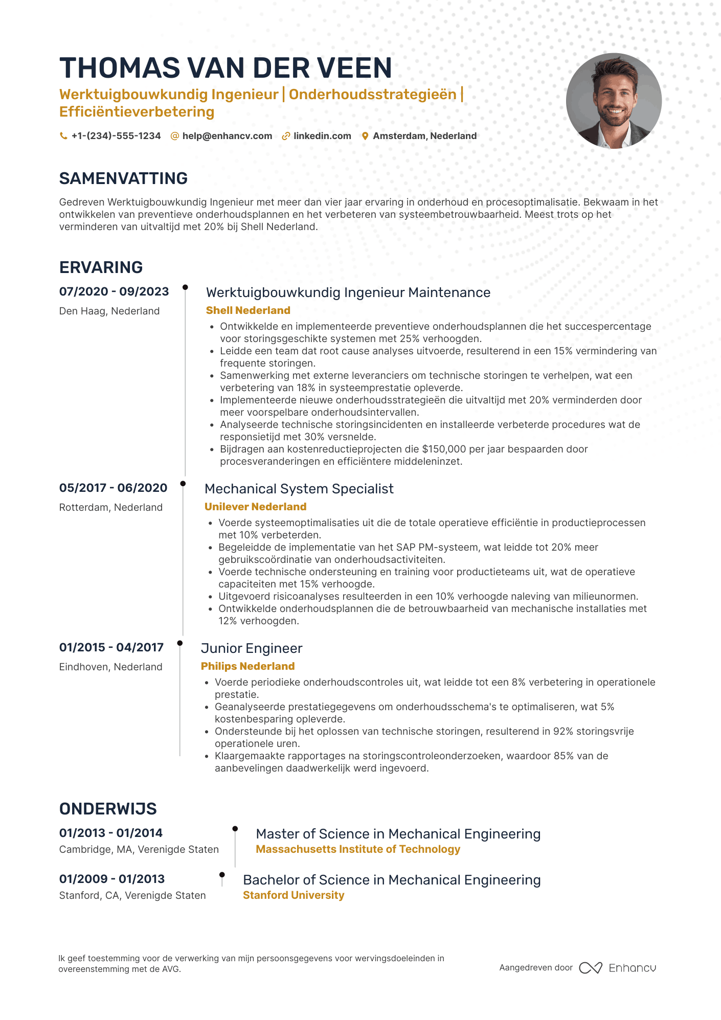 CV voor Werktuigbouwkundig Ingenieur Maintenance Resume Example