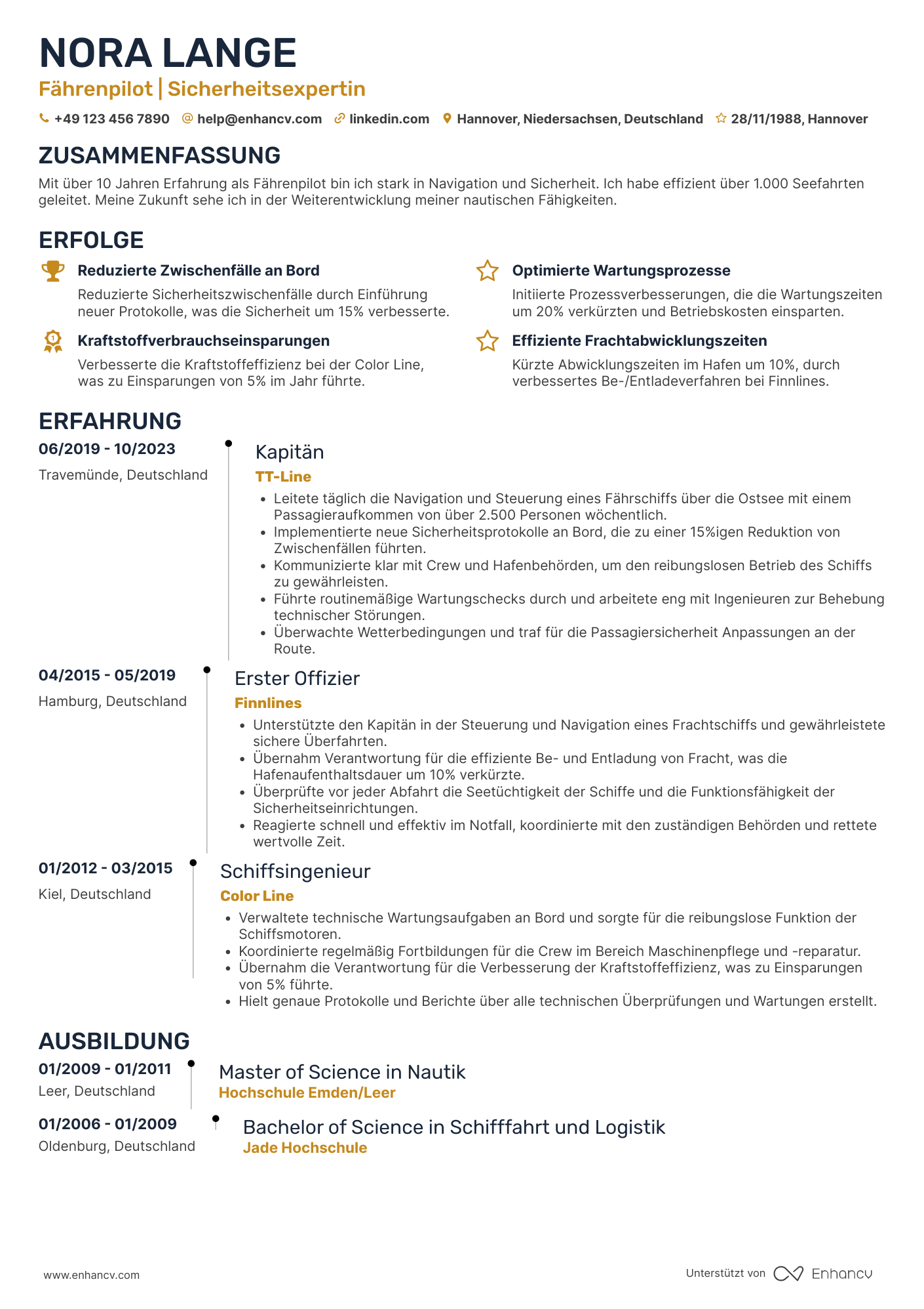 Lebenslauf als Fährenpilot Resume Example