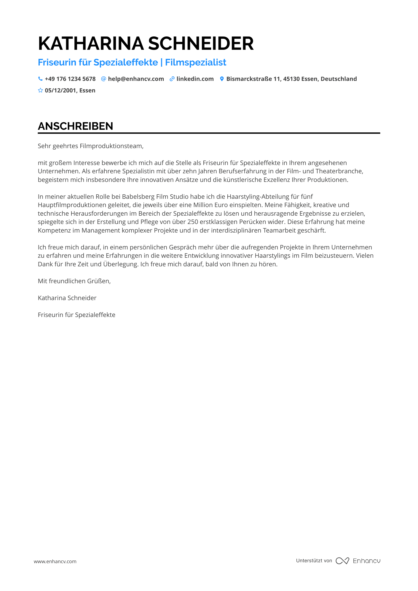 Friseurin für Spezialeffekte Resume Example
