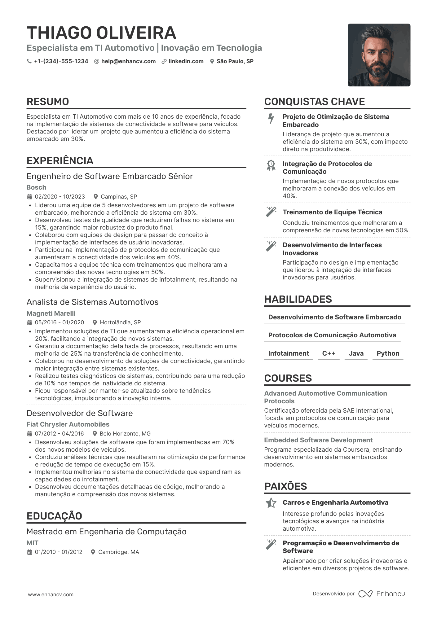 TI automotivo currículo Resume Example