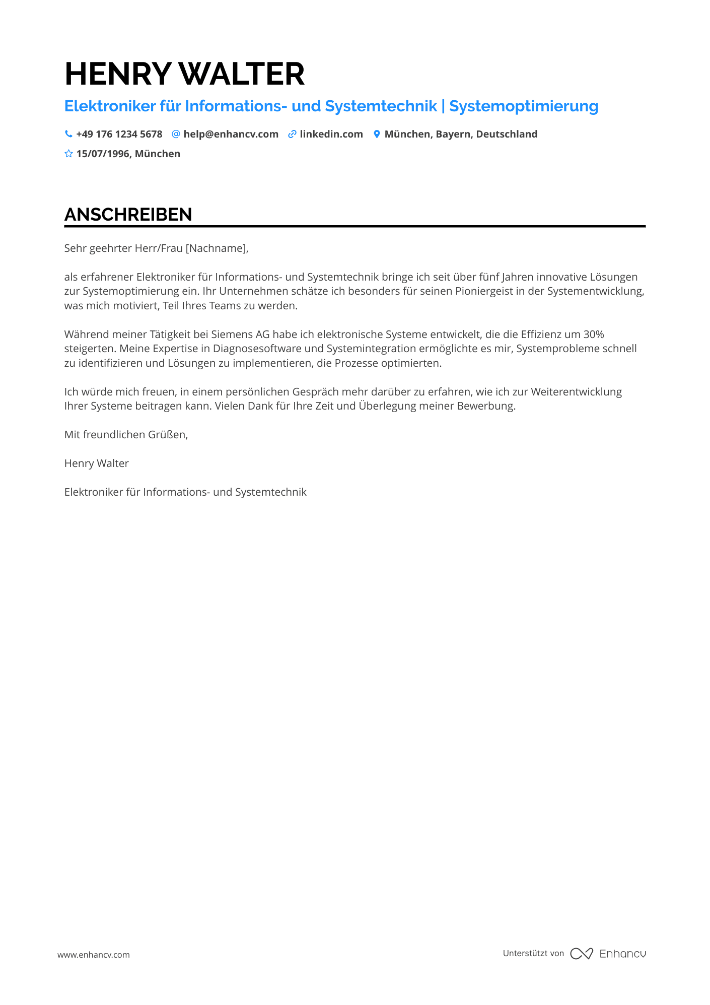Elektroniker für Informations  und Systemtechnik Resume Example