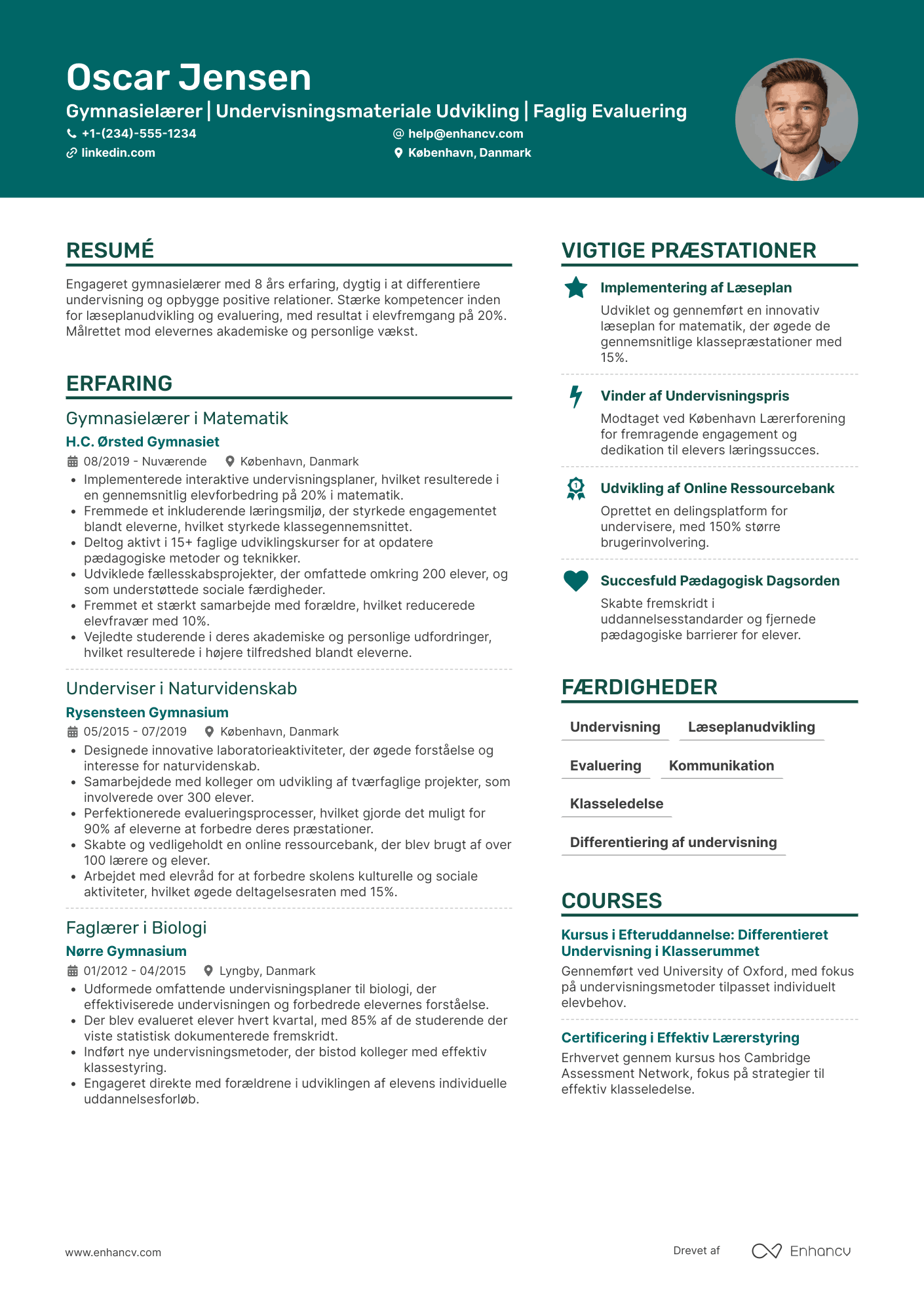 CV til Gymnasielærer Resume Example