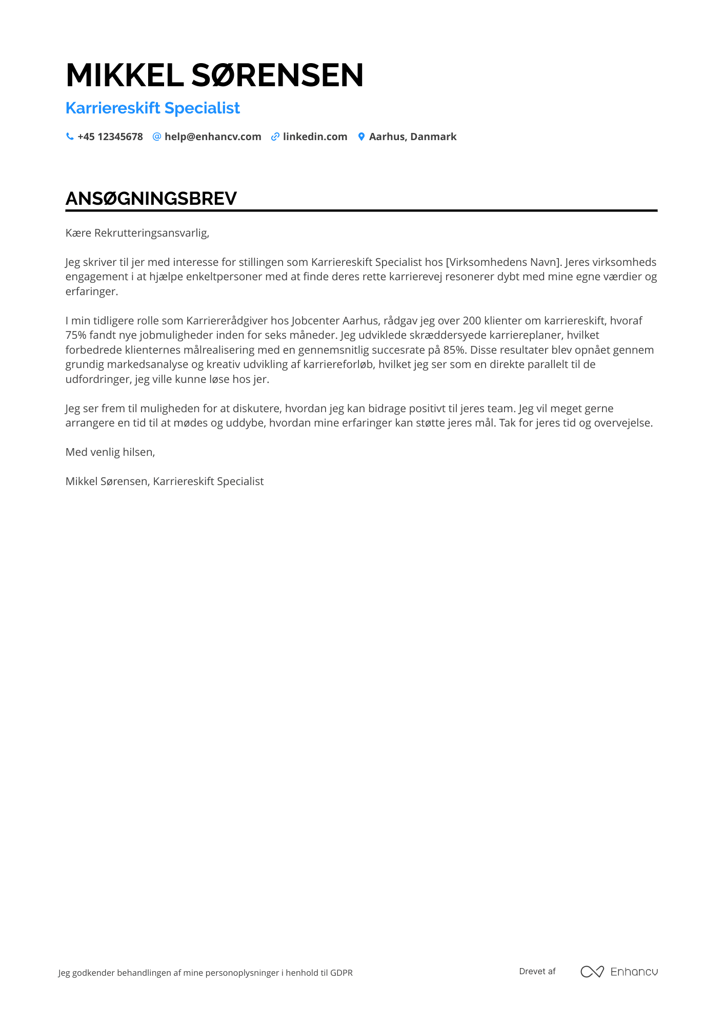 Ansøgningsbrev til Karriereskift Specialist Resume Example