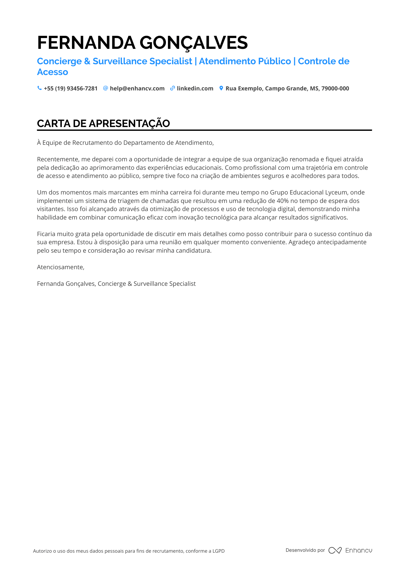 Porteiro de Museu Resume Example