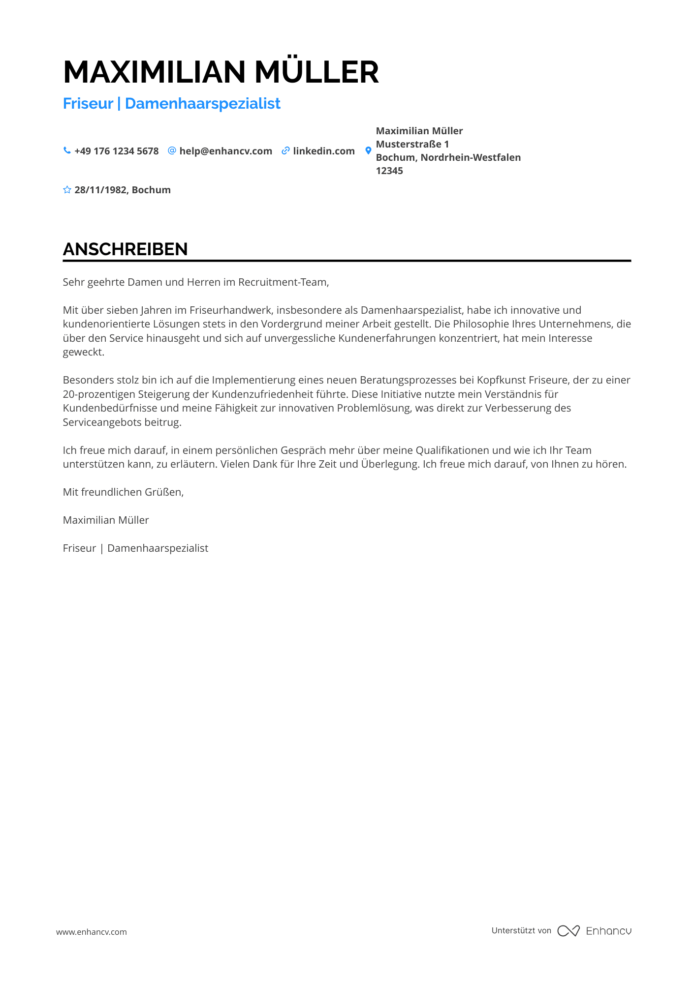 Friseurin für Damen Resume Example