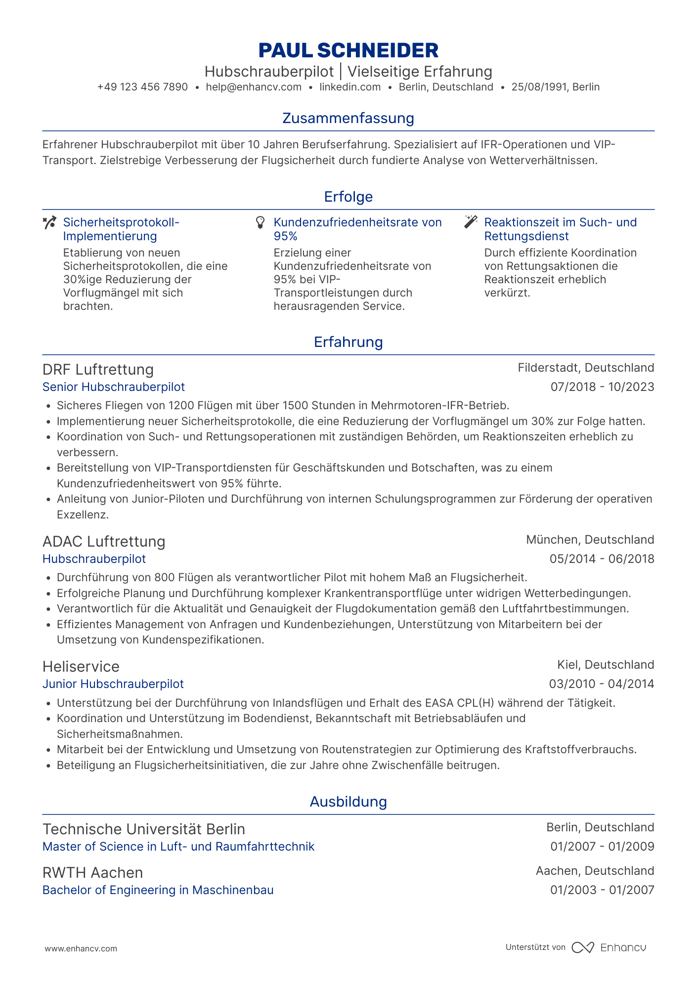Lebenslauf als Hubschrauberpilot Resume Example