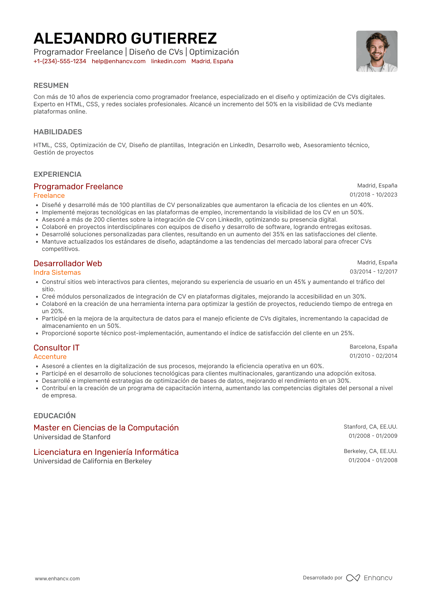 Bonus: CV de programador Freelance Resume Example