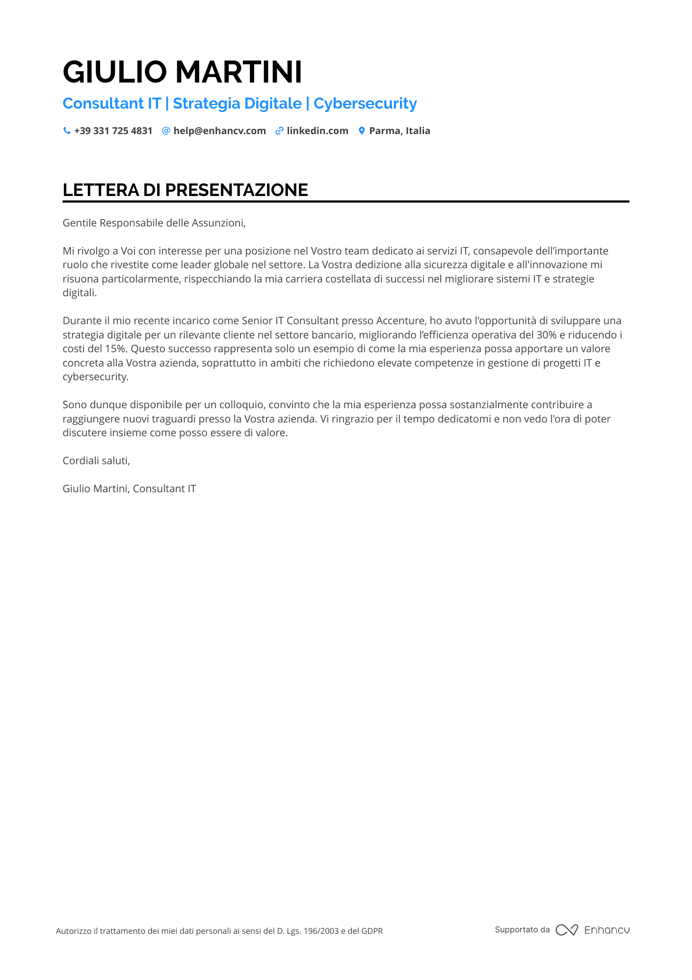 Architetto Senior Resume Example