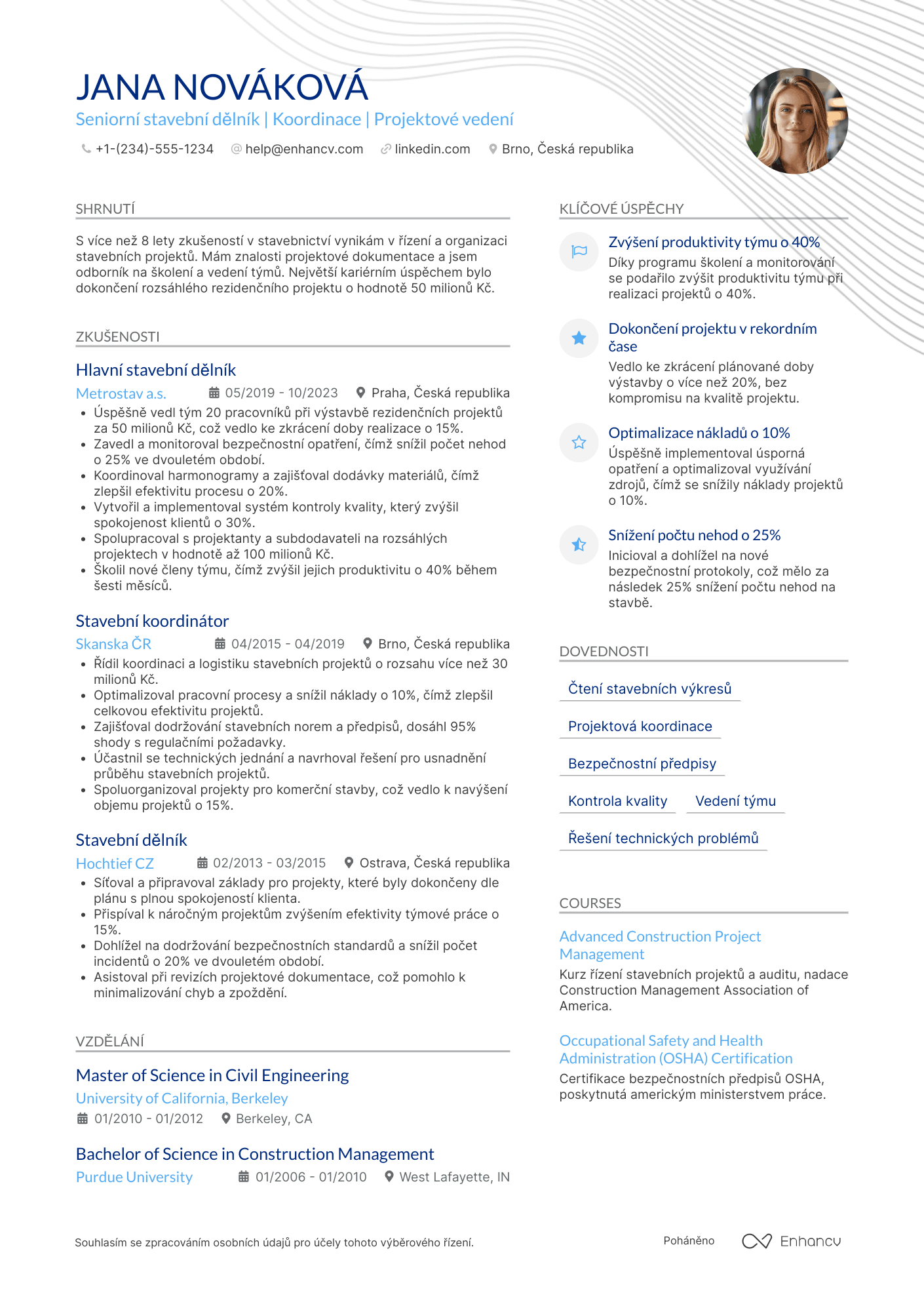 Životopis pro Seniorní stavební dělník Resume Example