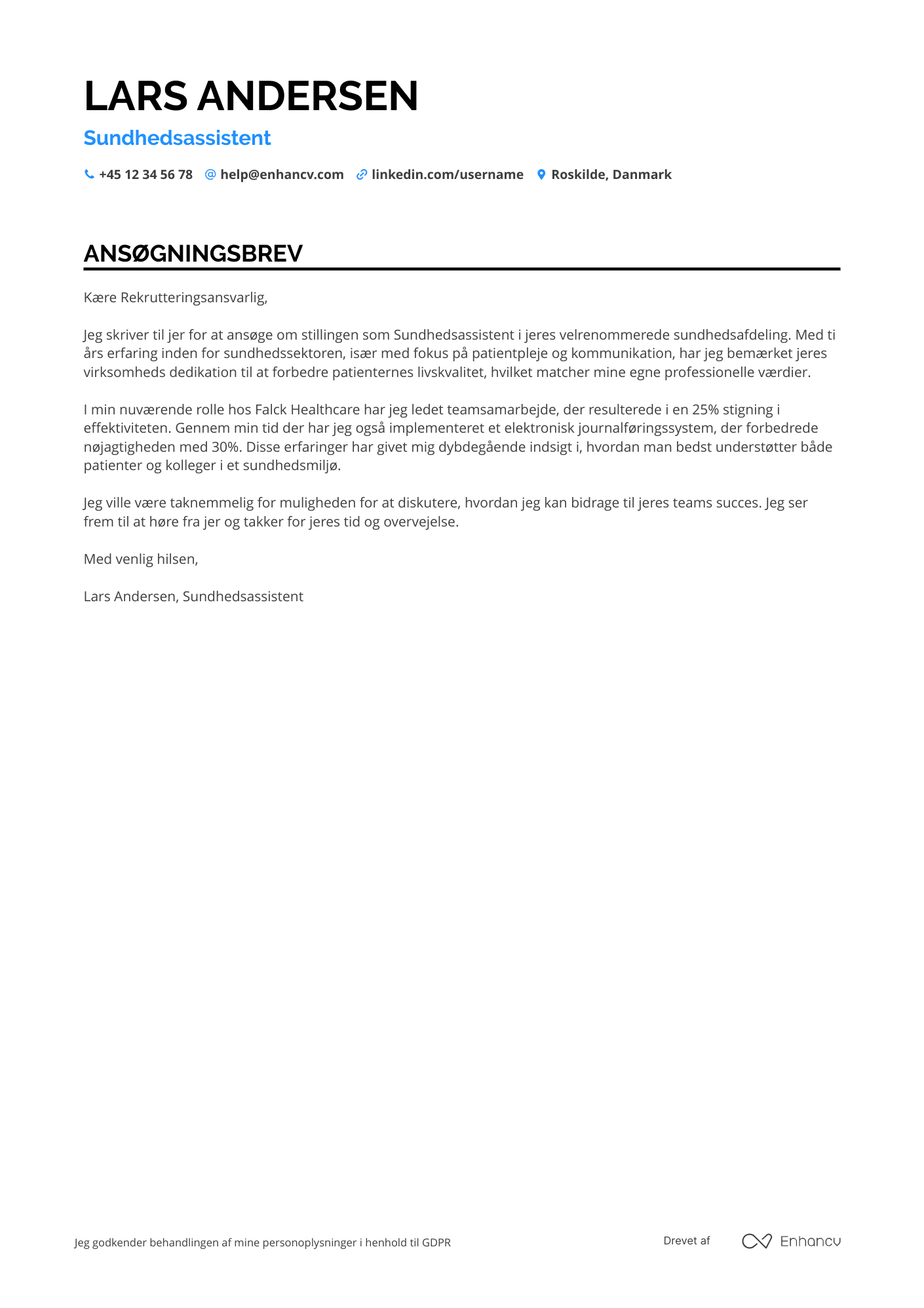 Ansøgningsbrev til Sundhedsassistent i hjemmeplejen Resume Example