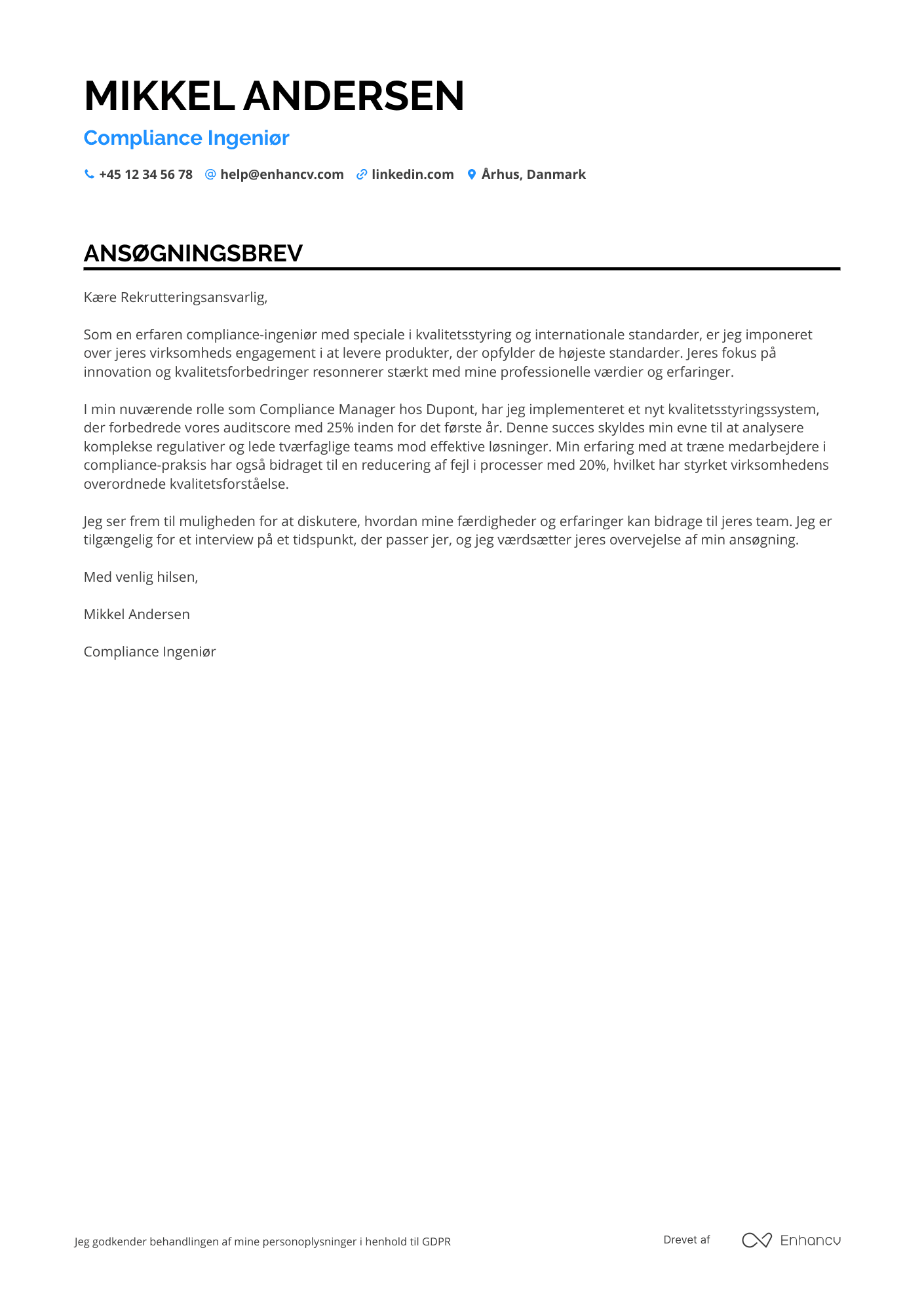 Ansøgningsbrev til Compliance ingeniør Resume Example