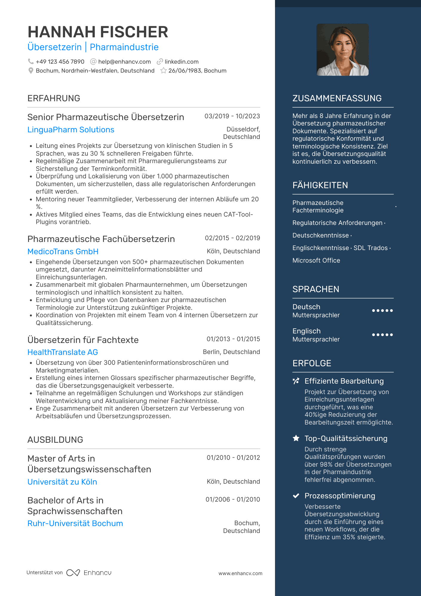 Lebenslauf in Übersetzer für die Pharmaindustrie Resume Example
