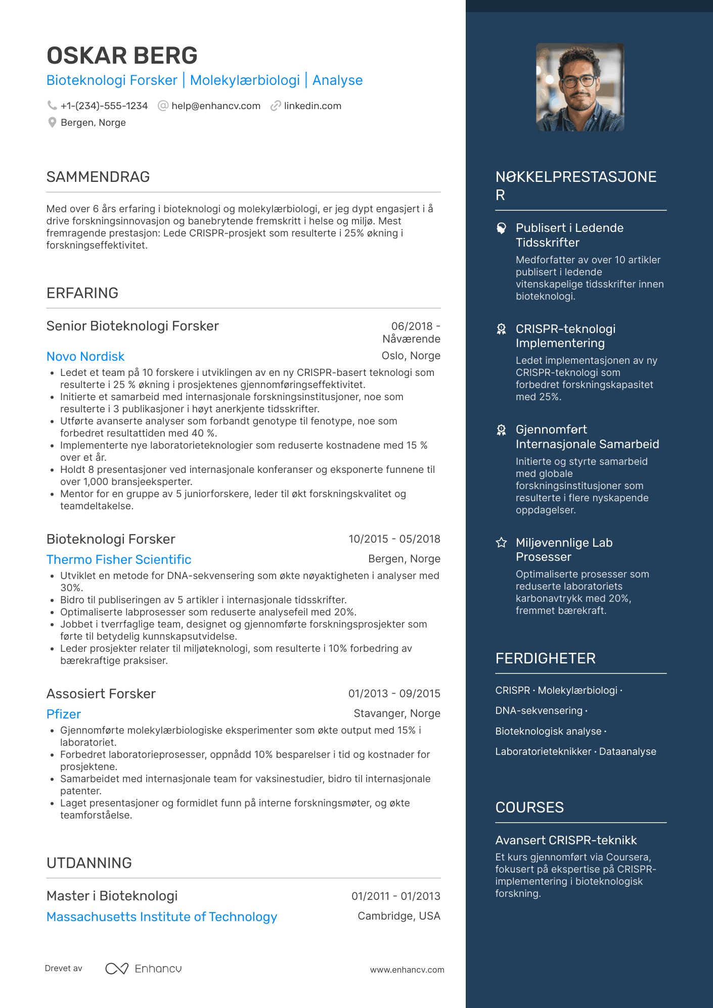 CV for Bioteknologi Forsker Resume Example