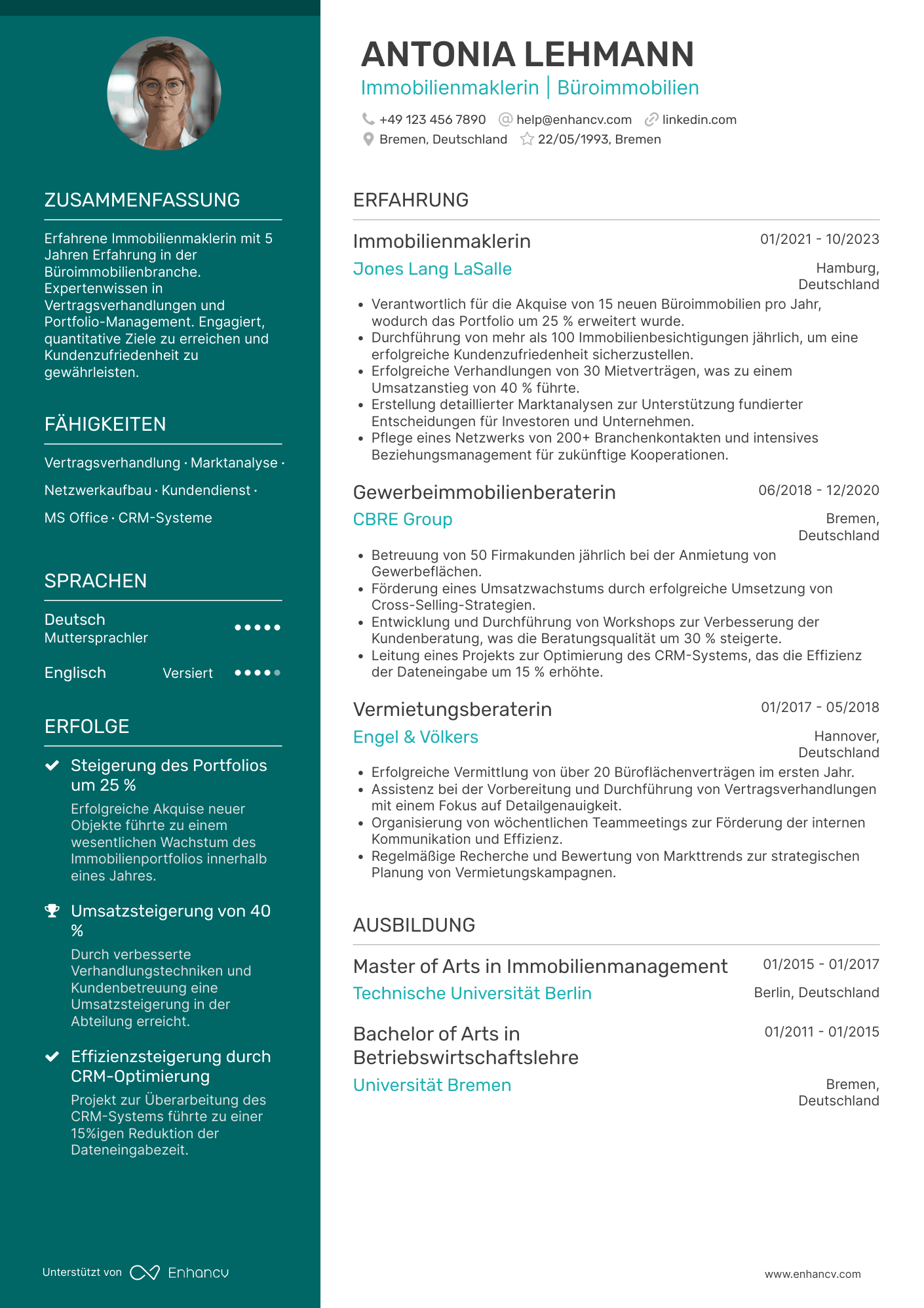 Lebenslauf in Immobilienmakler für Büroimmobilien Resume Example