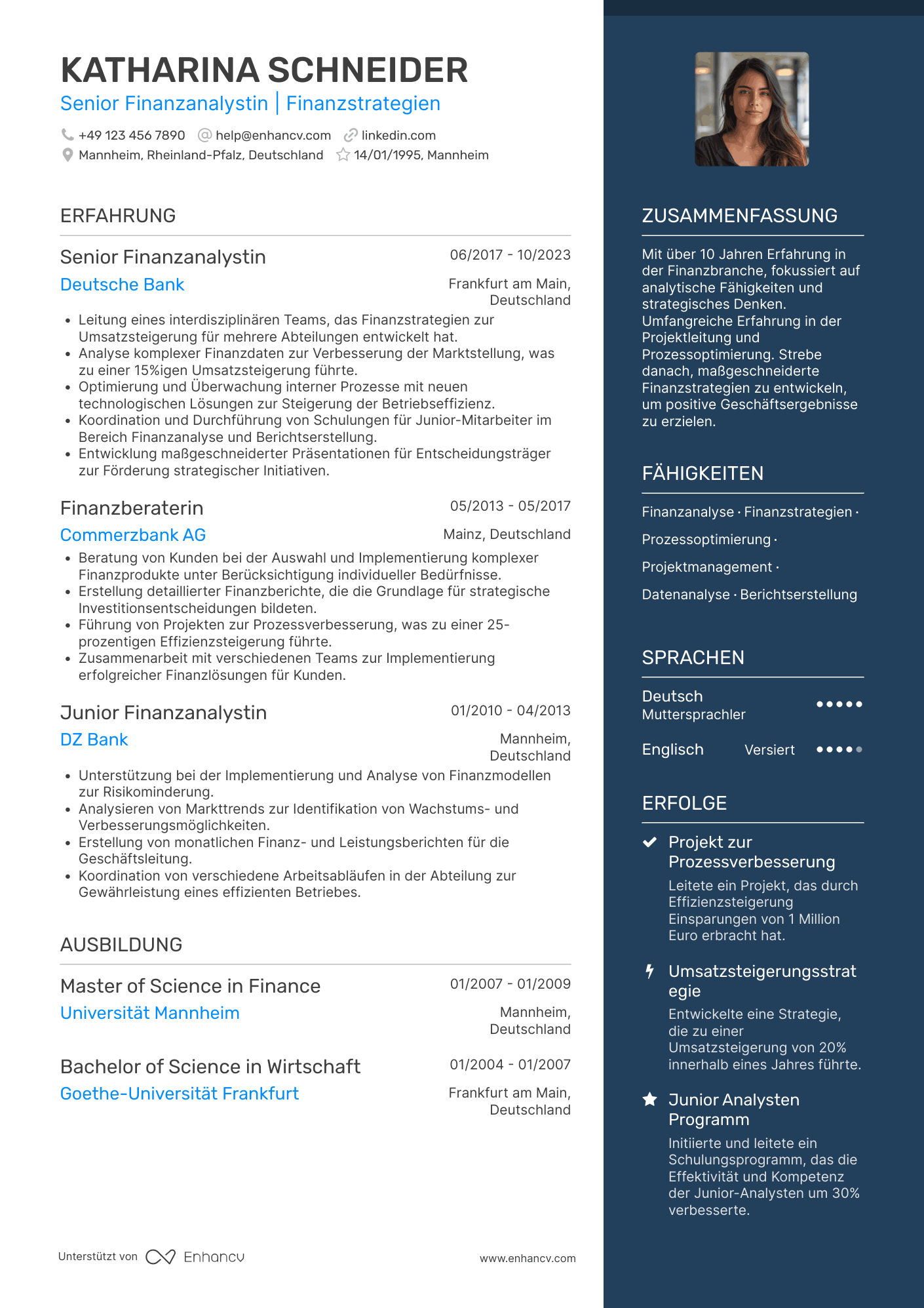 Lebenslauf in Senior Akademiker in der Finanzbranche Resume Example
