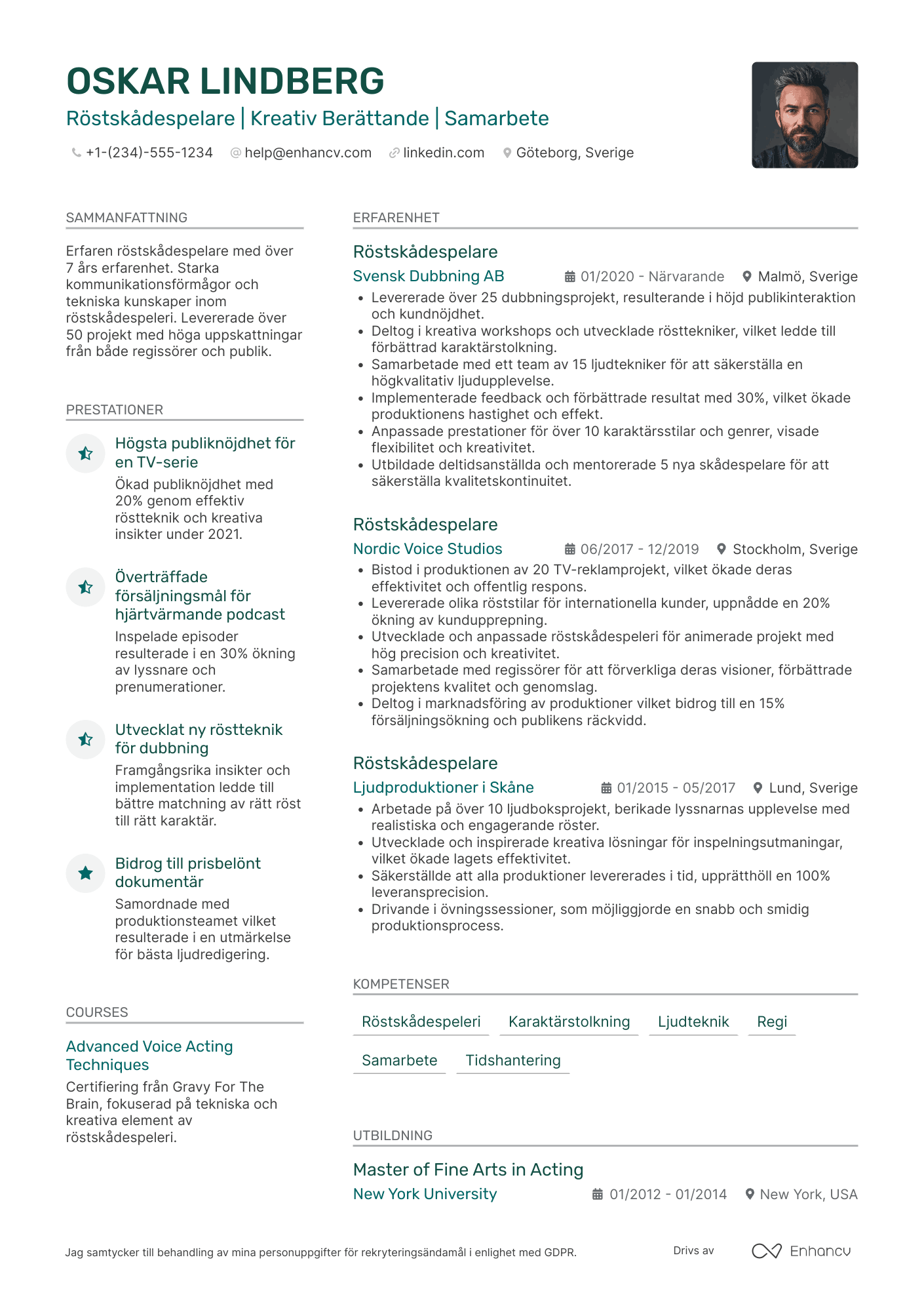 CV för Röstskådespelare för TV Resume Example