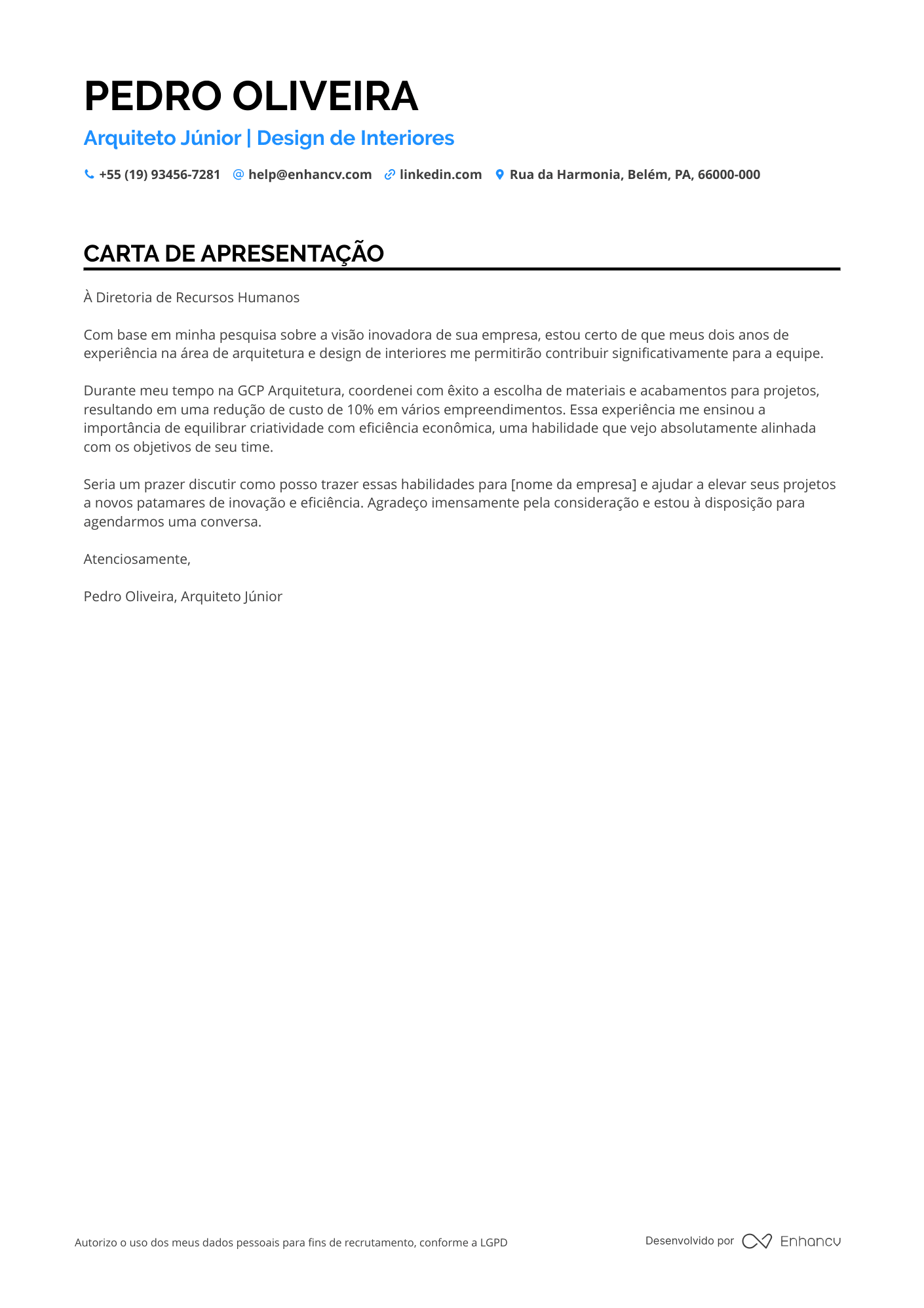 Arquiteto Júnior Resume Example