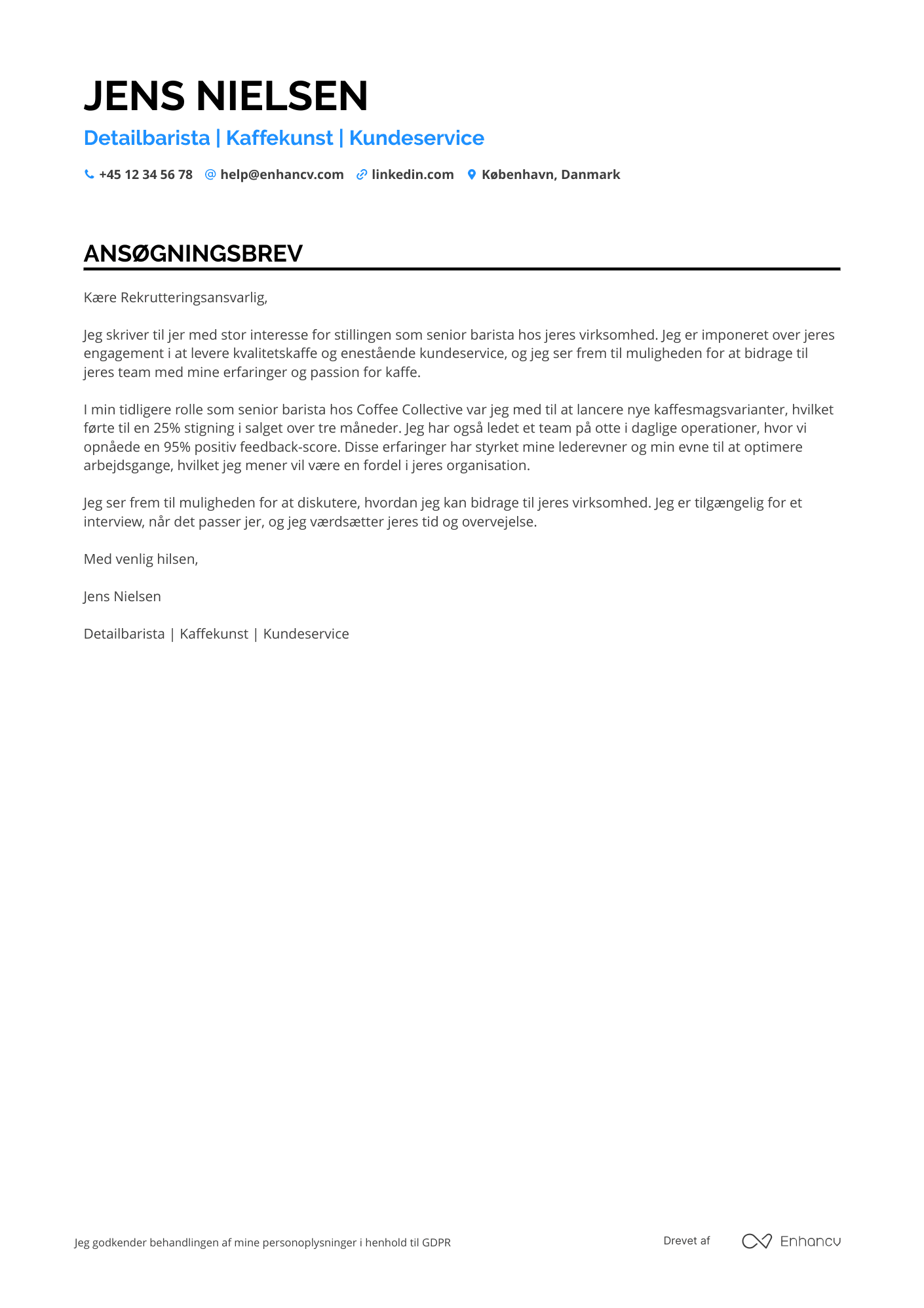 Ansøgningsbrev til Detailbarista Resume Example