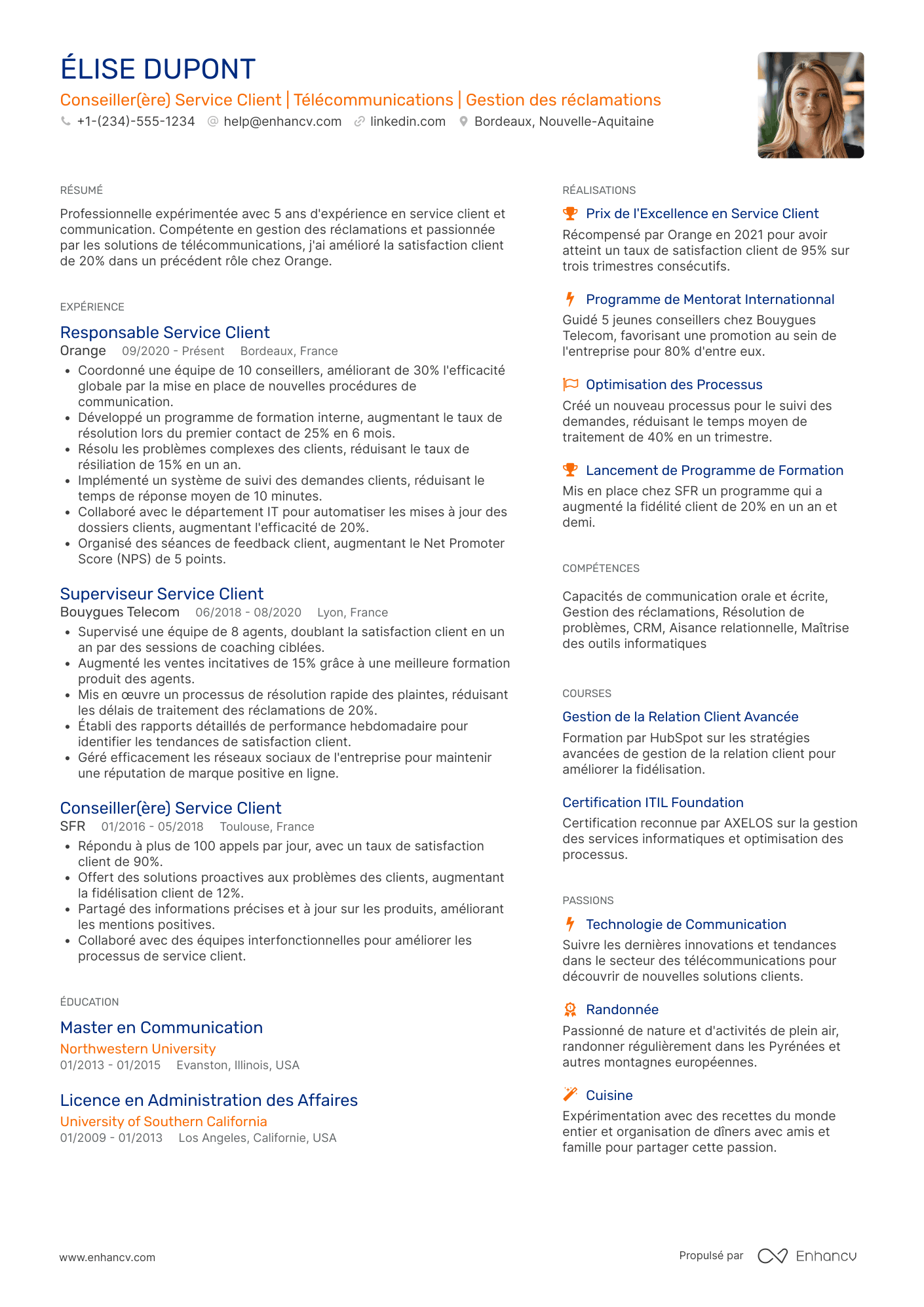 CV service client dans les télécommunications Resume Example