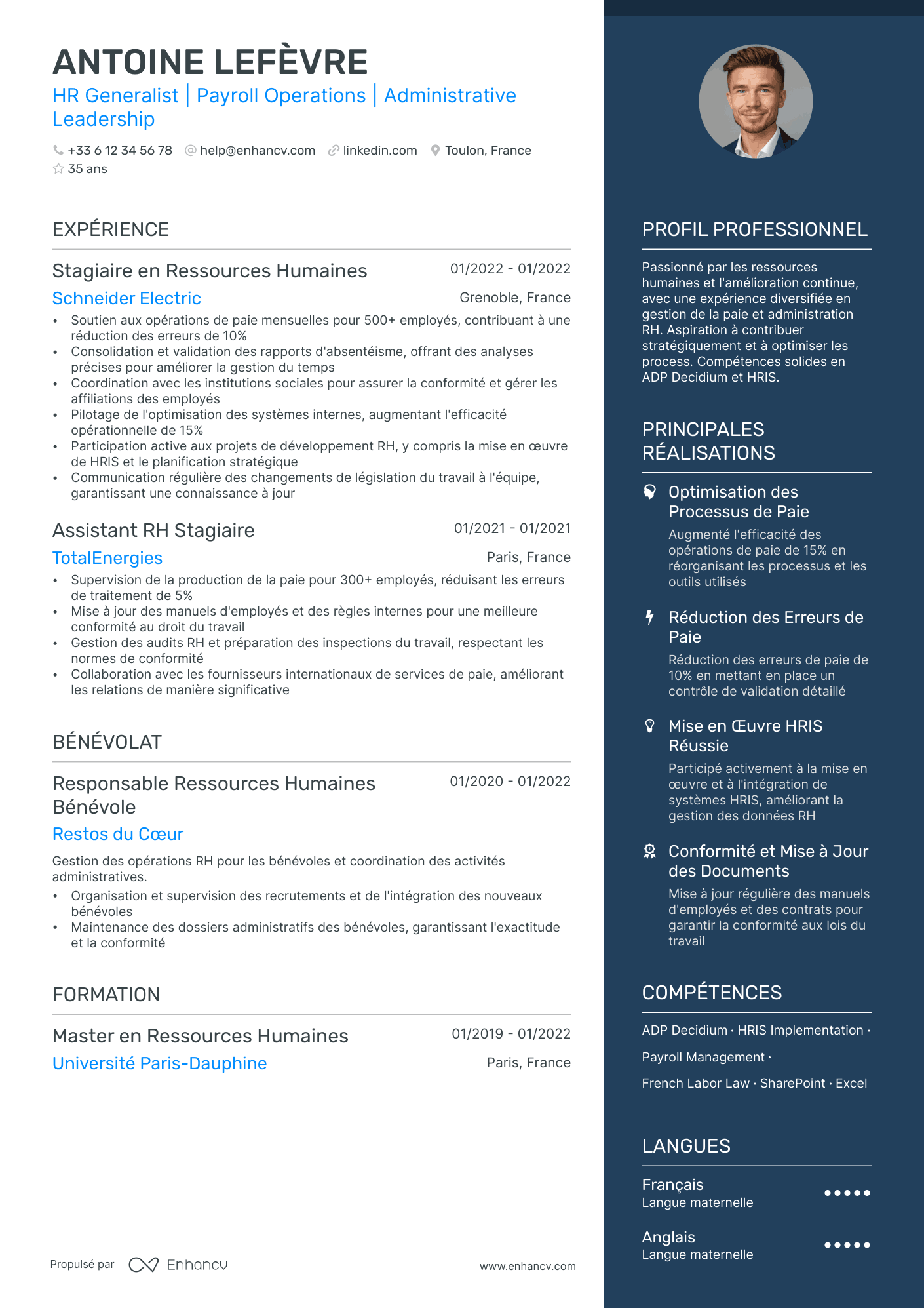 Responsable RH international Resume Example