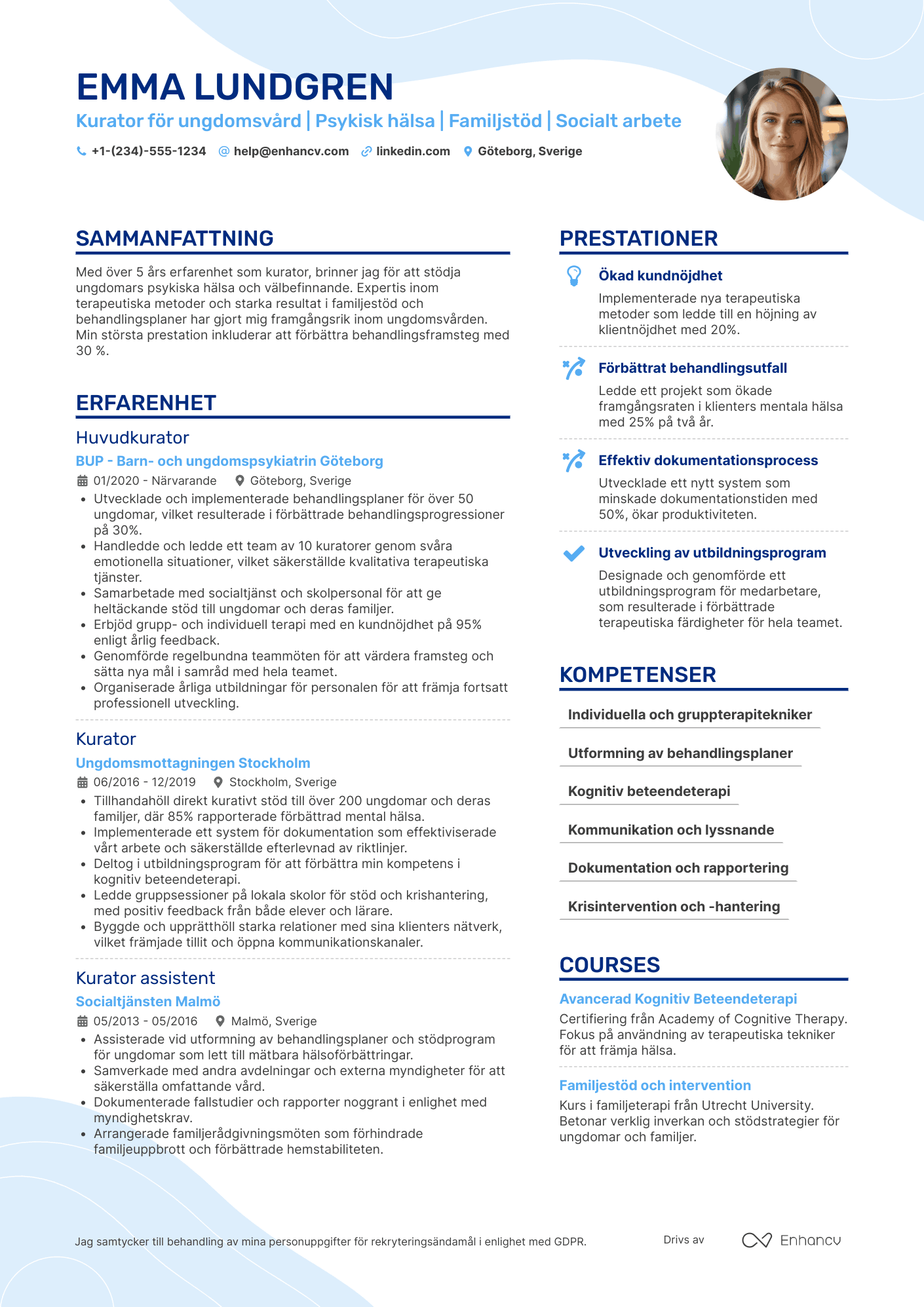 CV för Kurator för ungdomsvård Resume Example