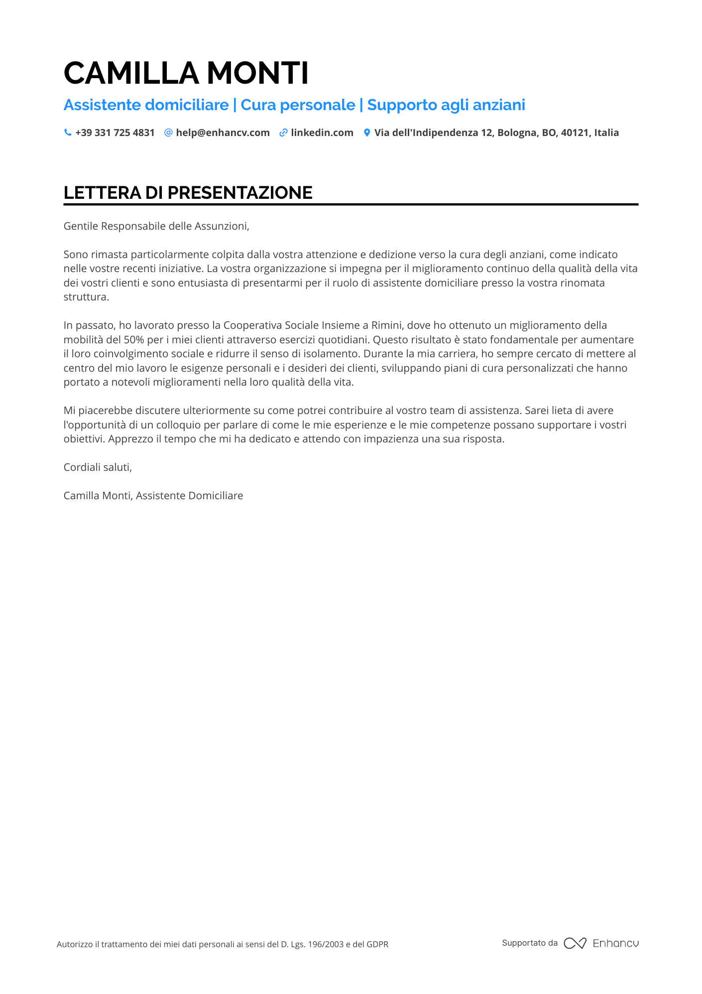 Badante Convivente Resume Example