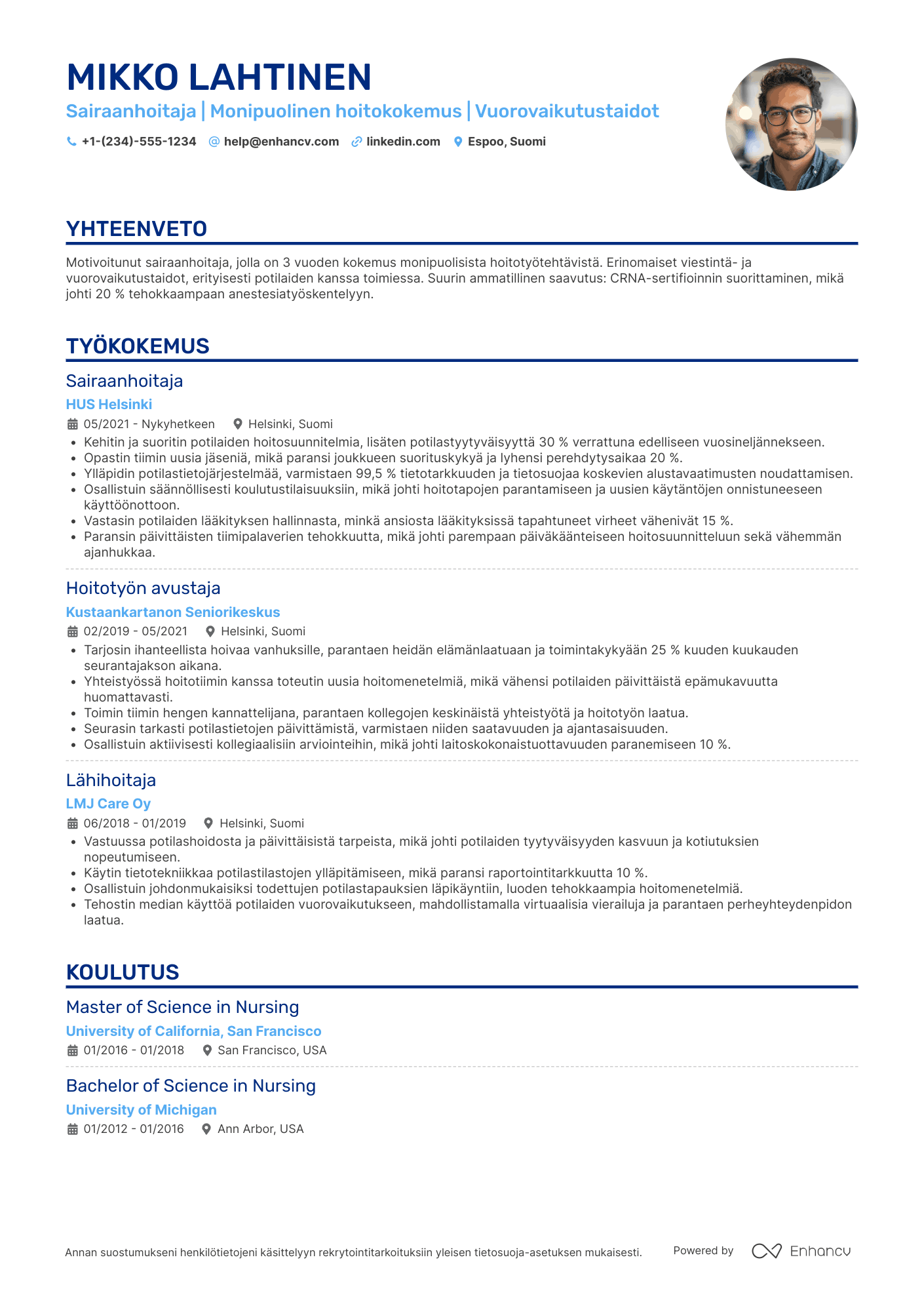 Ansioluettelo Sairaanhoitaja Vasta alkaja Resume Example