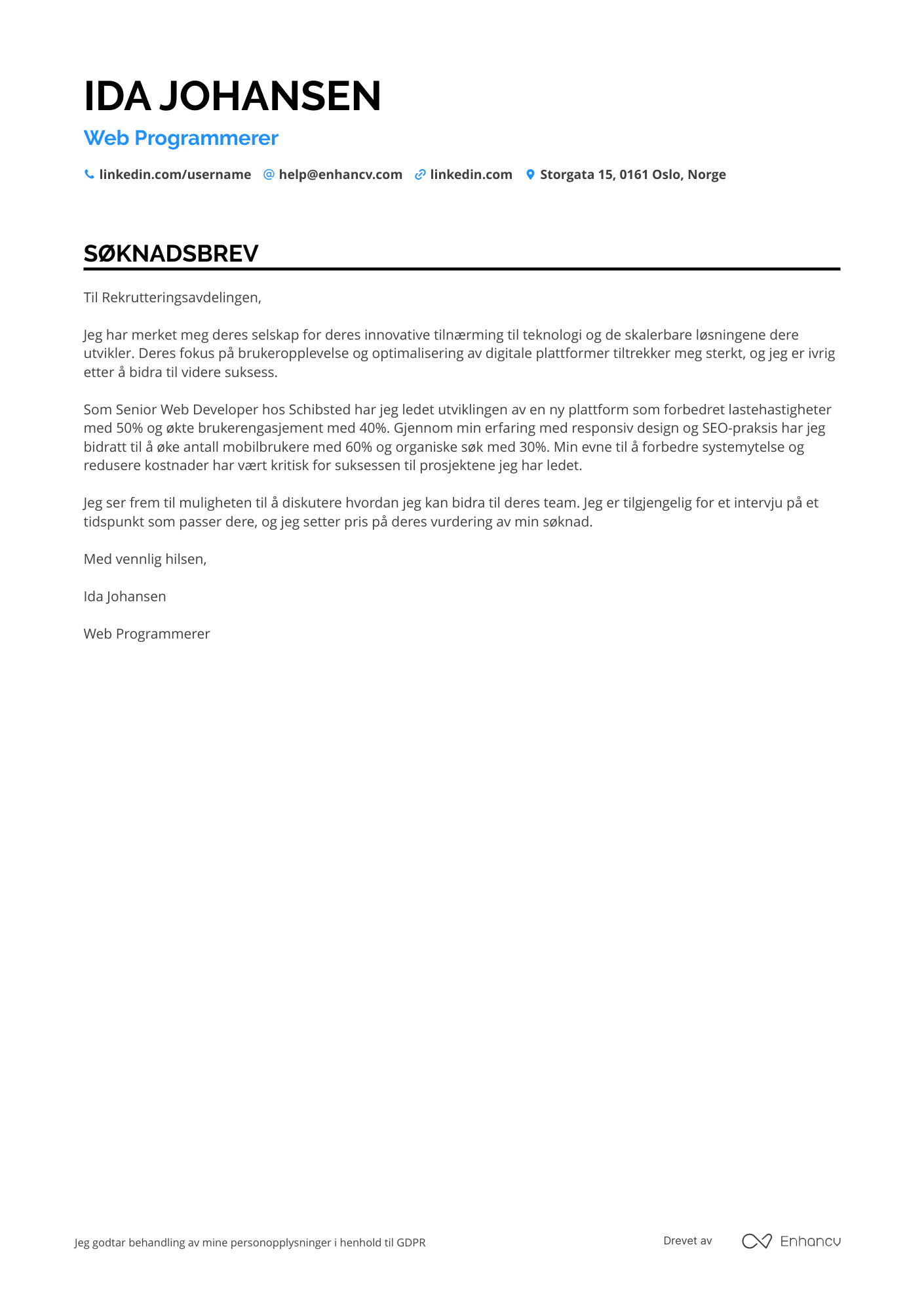 Søknadsbrev for Web Programmerer Resume Example