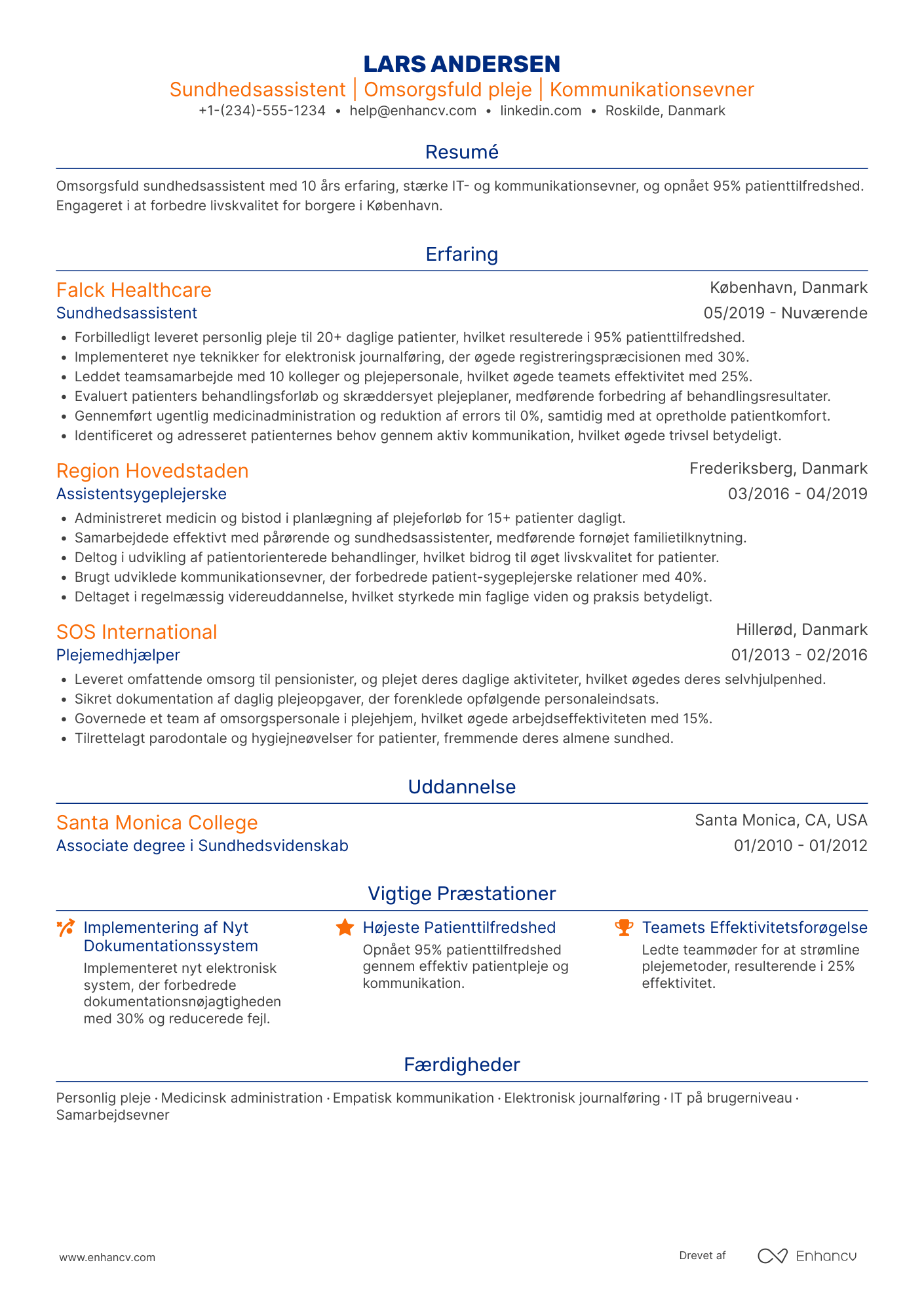 CV til Sundhedsassistent i hjemmeplejen Resume Example