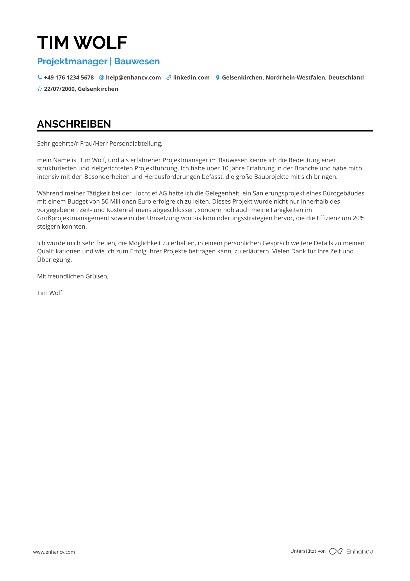 Erfahrener Projektleiter Resume Example