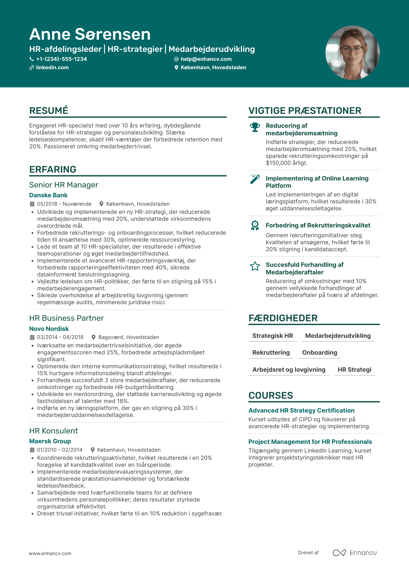 CV til HR afdelingsleder Resume Example