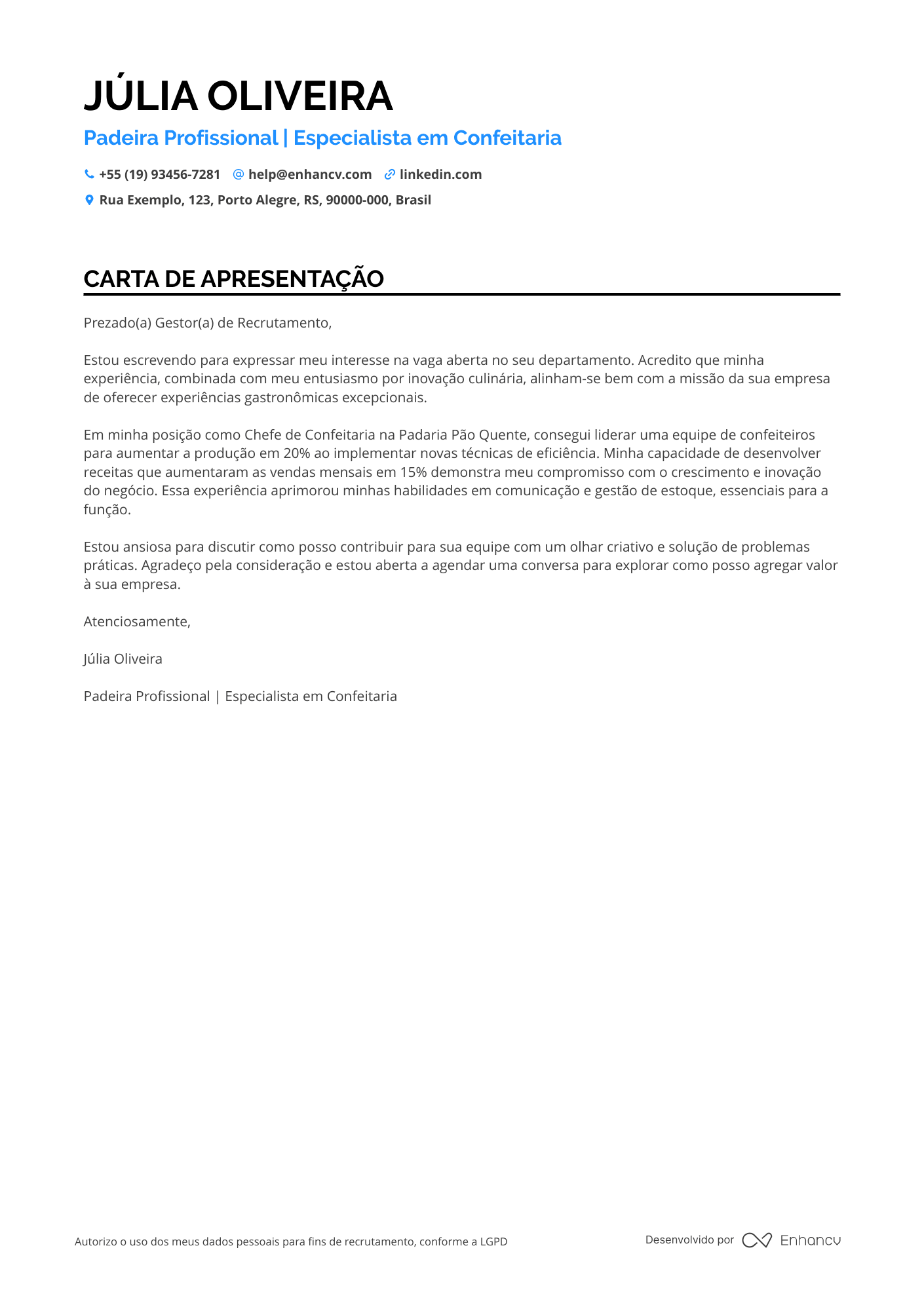 Padeiro de Hotel Resume Example