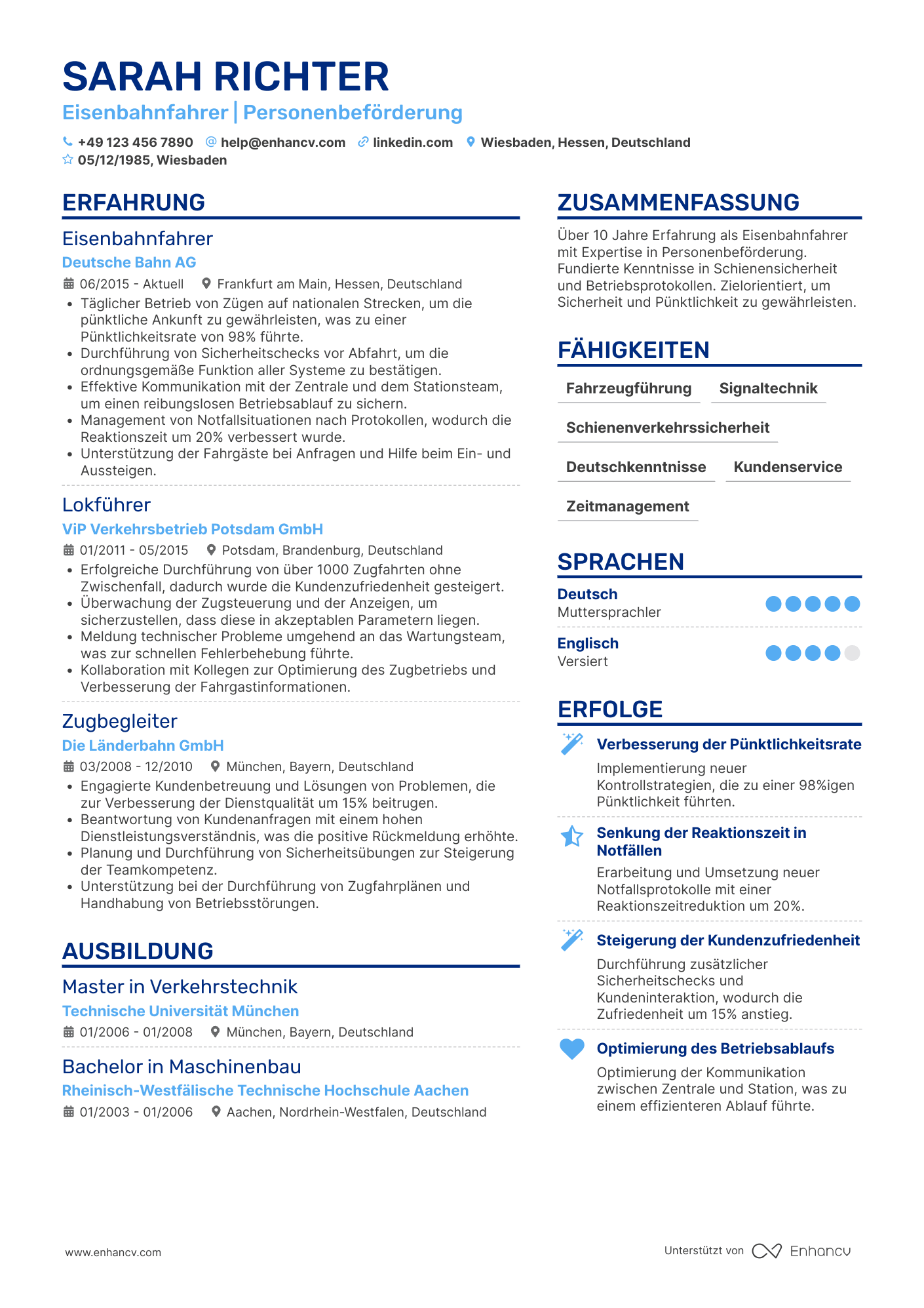 Lebenslauf als Eisenbahnfahrer Resume Example