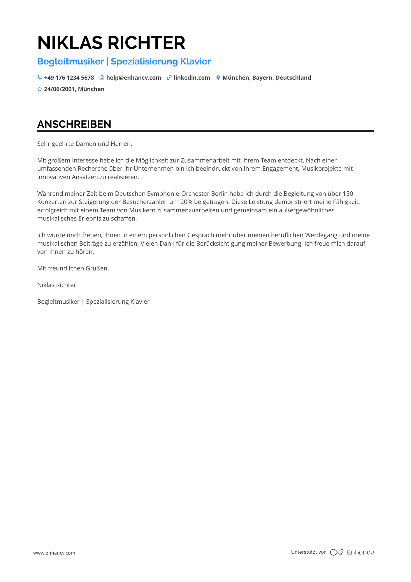 Begleitmusiker Resume Example