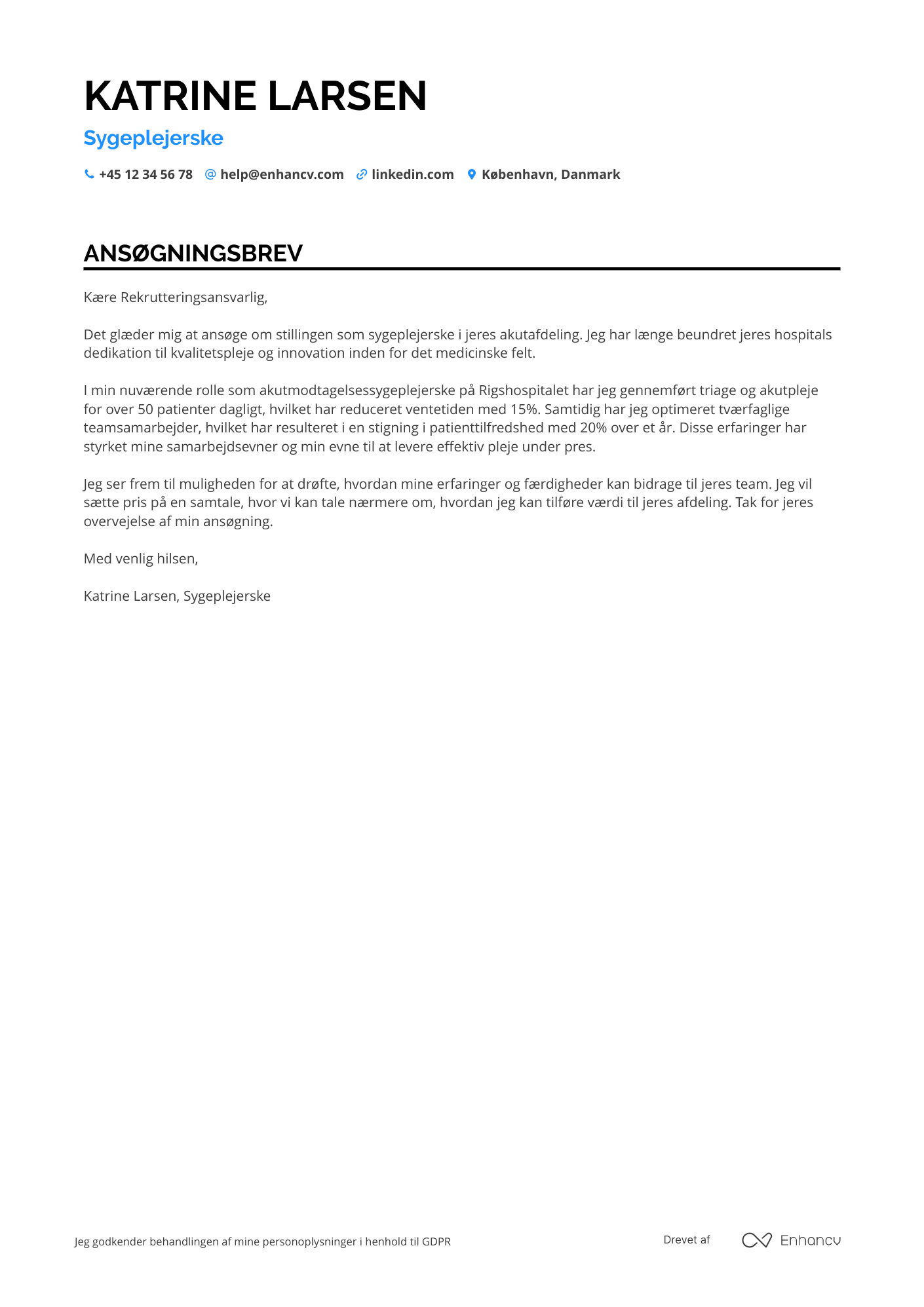 Ansøgningsbrev til Akutmodtagelsessygeplejerske Resume Example
